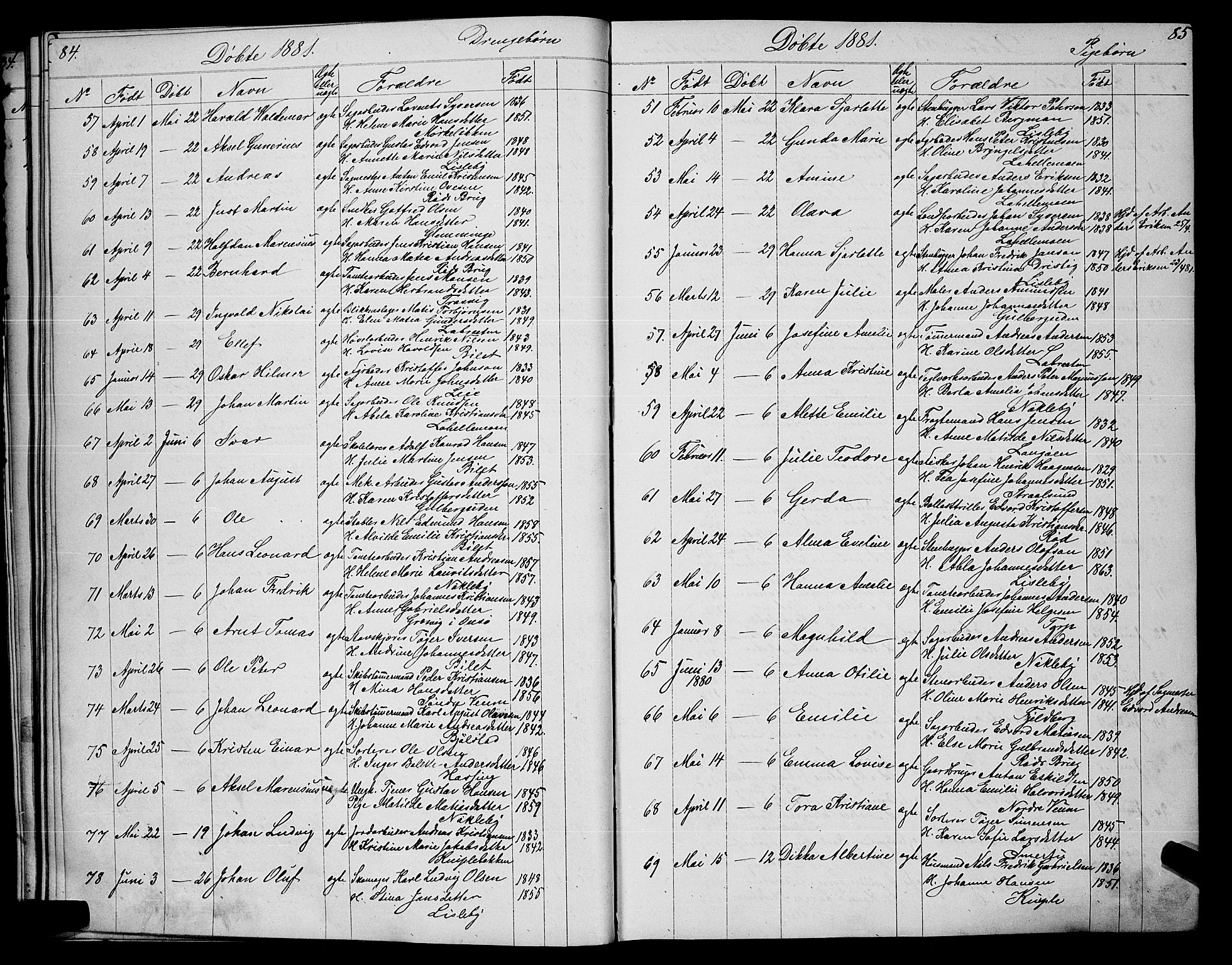 Glemmen prestekontor Kirkebøker, AV/SAO-A-10908/G/Ga/L0005: Parish register (copy) no. 5, 1876-1893, p. 84-85