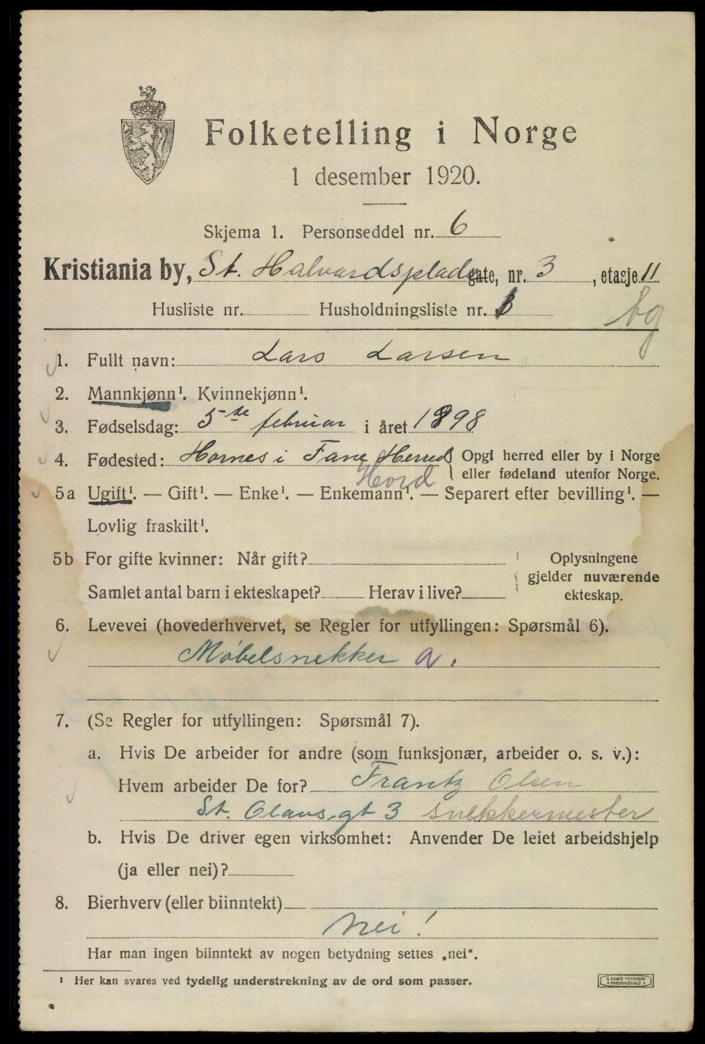 SAO, 1920 census for Kristiania, 1920, p. 534183