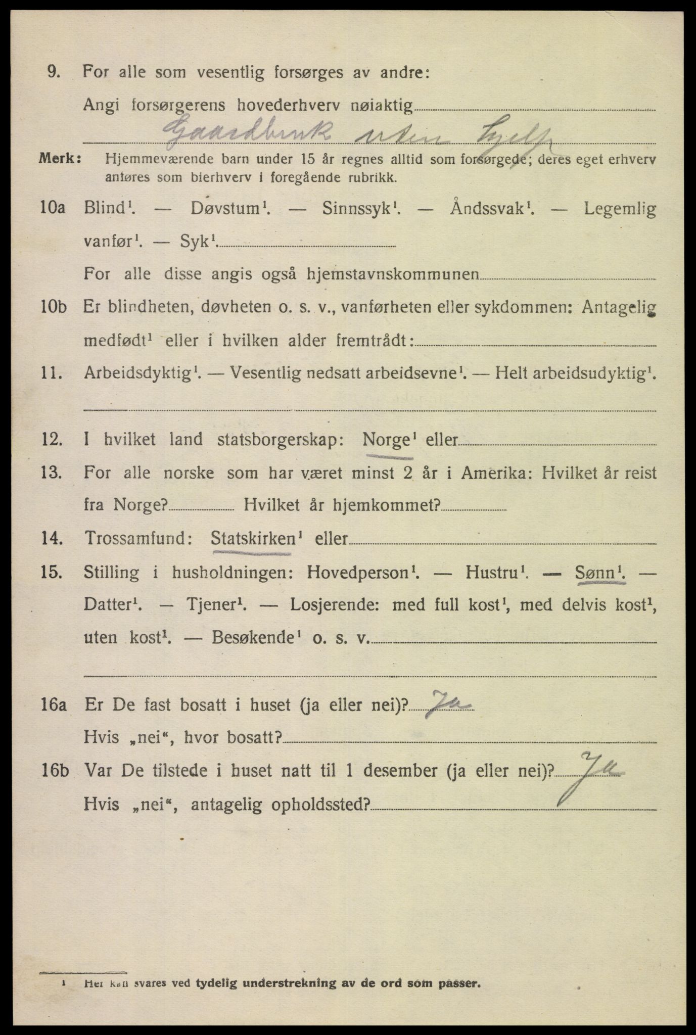 SAK, 1920 census for Gyland, 1920, p. 1047