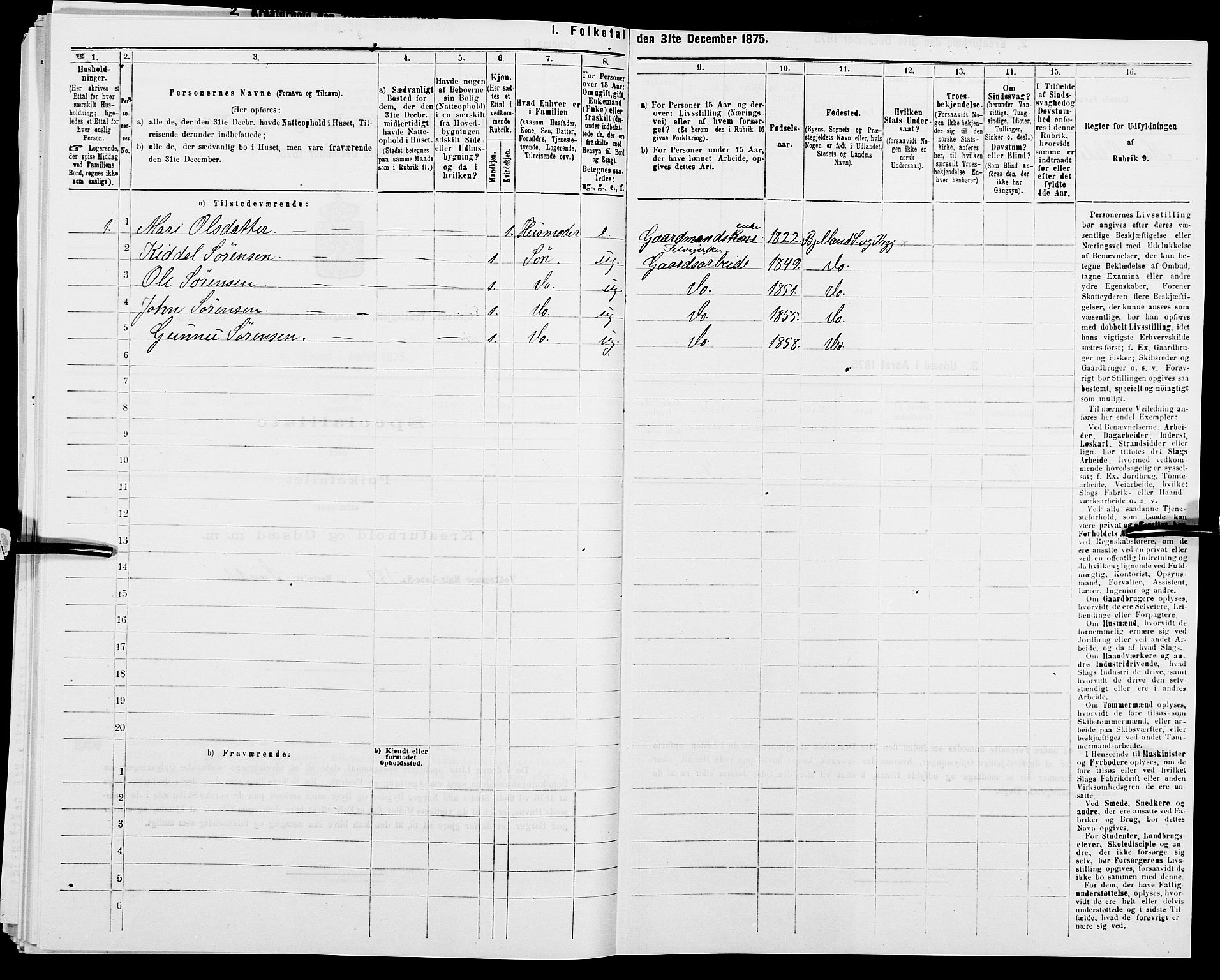 SAK, 1875 census for 1024P Bjelland, 1875, p. 388