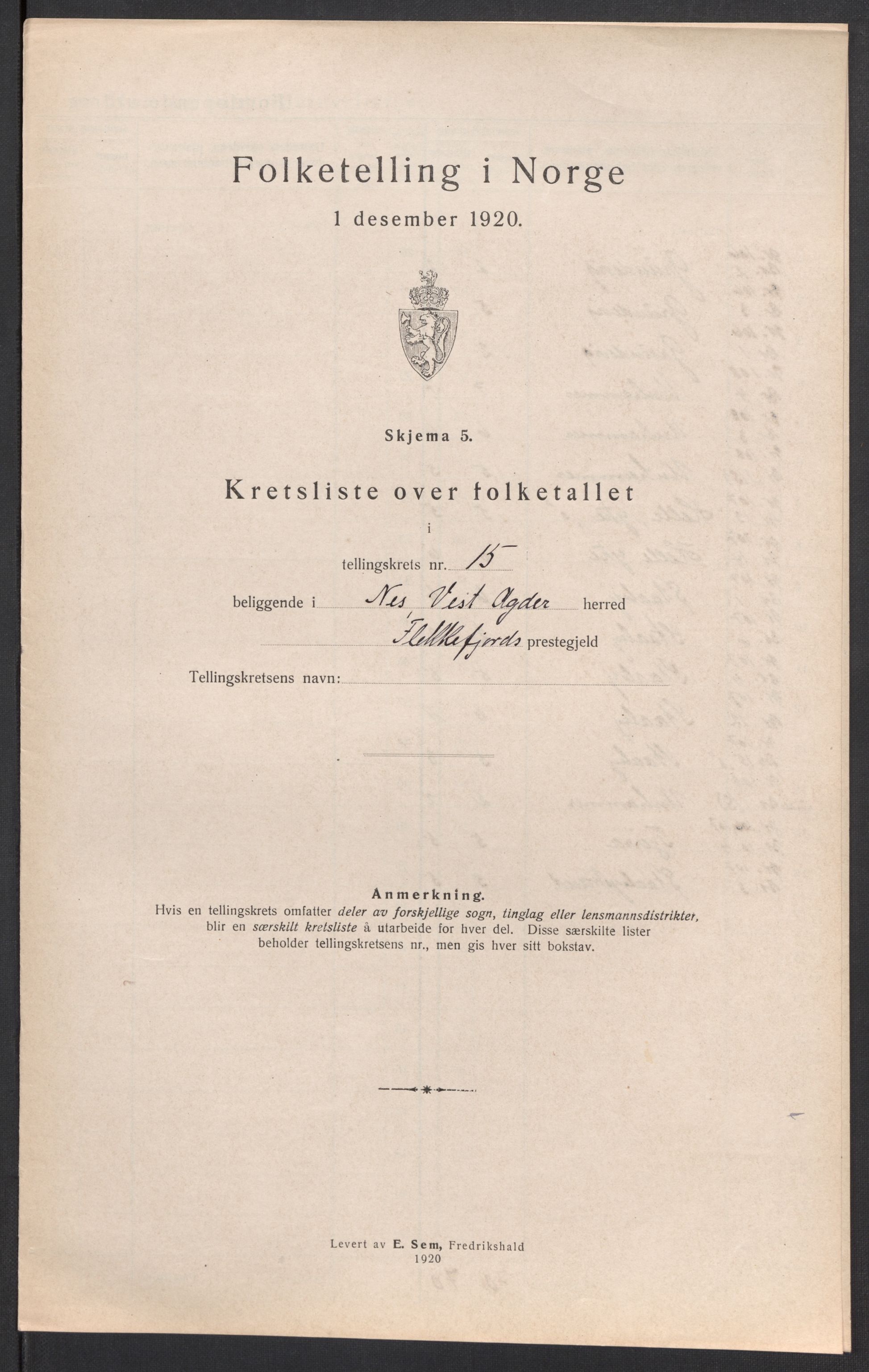 SAK, 1920 census for Nes (V-A), 1920, p. 50