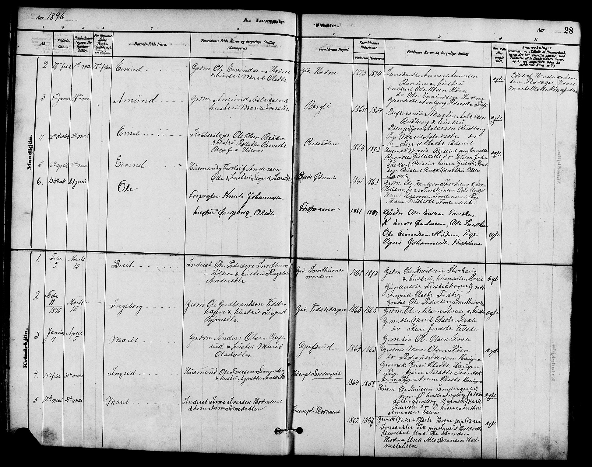 Vestre Slidre prestekontor, SAH/PREST-136/H/Ha/Hab/L0005: Parish register (copy) no. 5, 1881-1913, p. 28