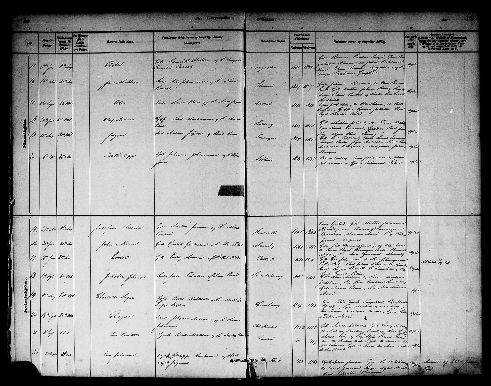 Solund sokneprestembete, SAB/A-81401: Parish register (official) no. A 1, 1881-1902, p. 19