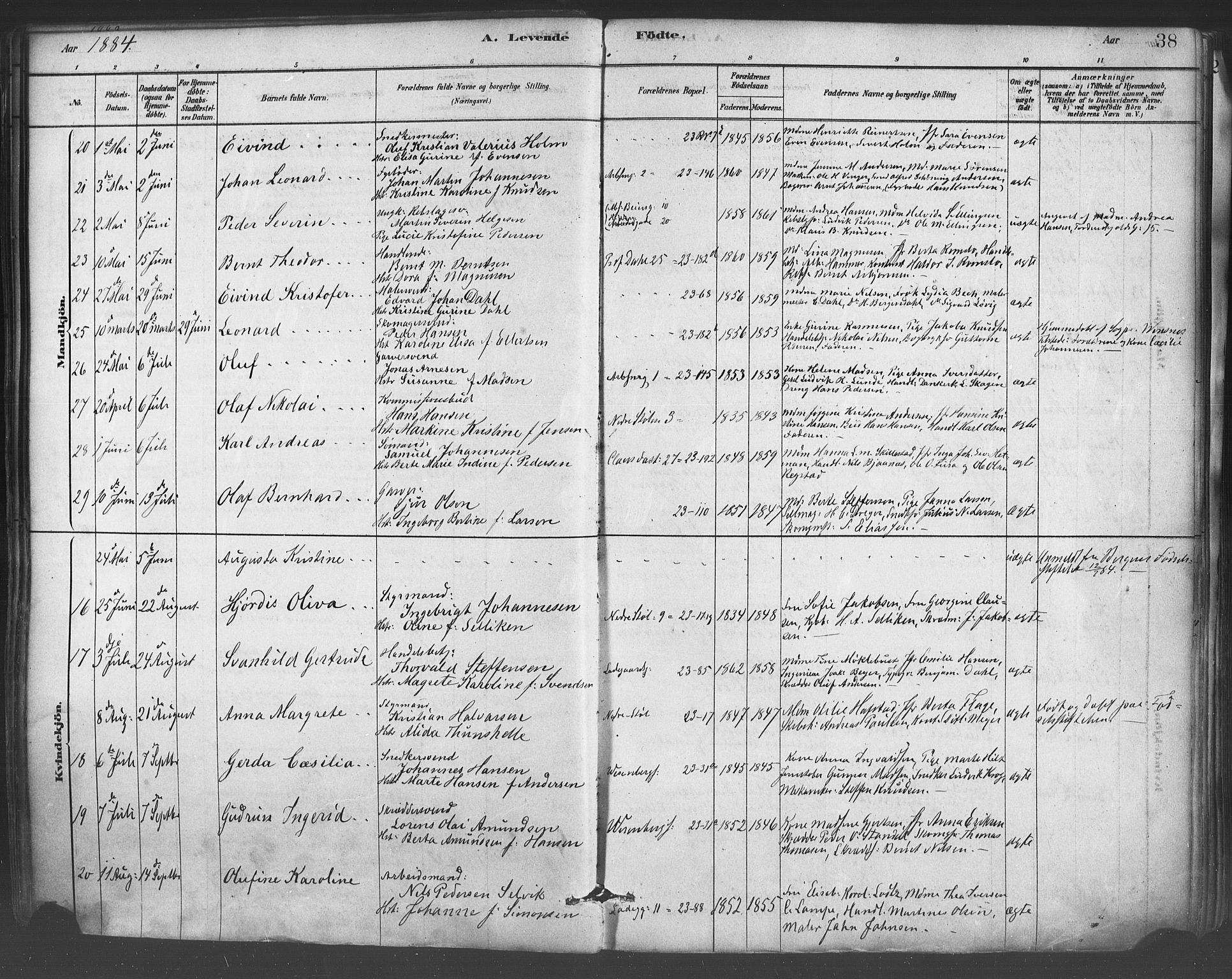 Mariakirken Sokneprestembete, SAB/A-76901/H/Haa/L0007: Parish register (official) no. A 7, 1878-1893, p. 38