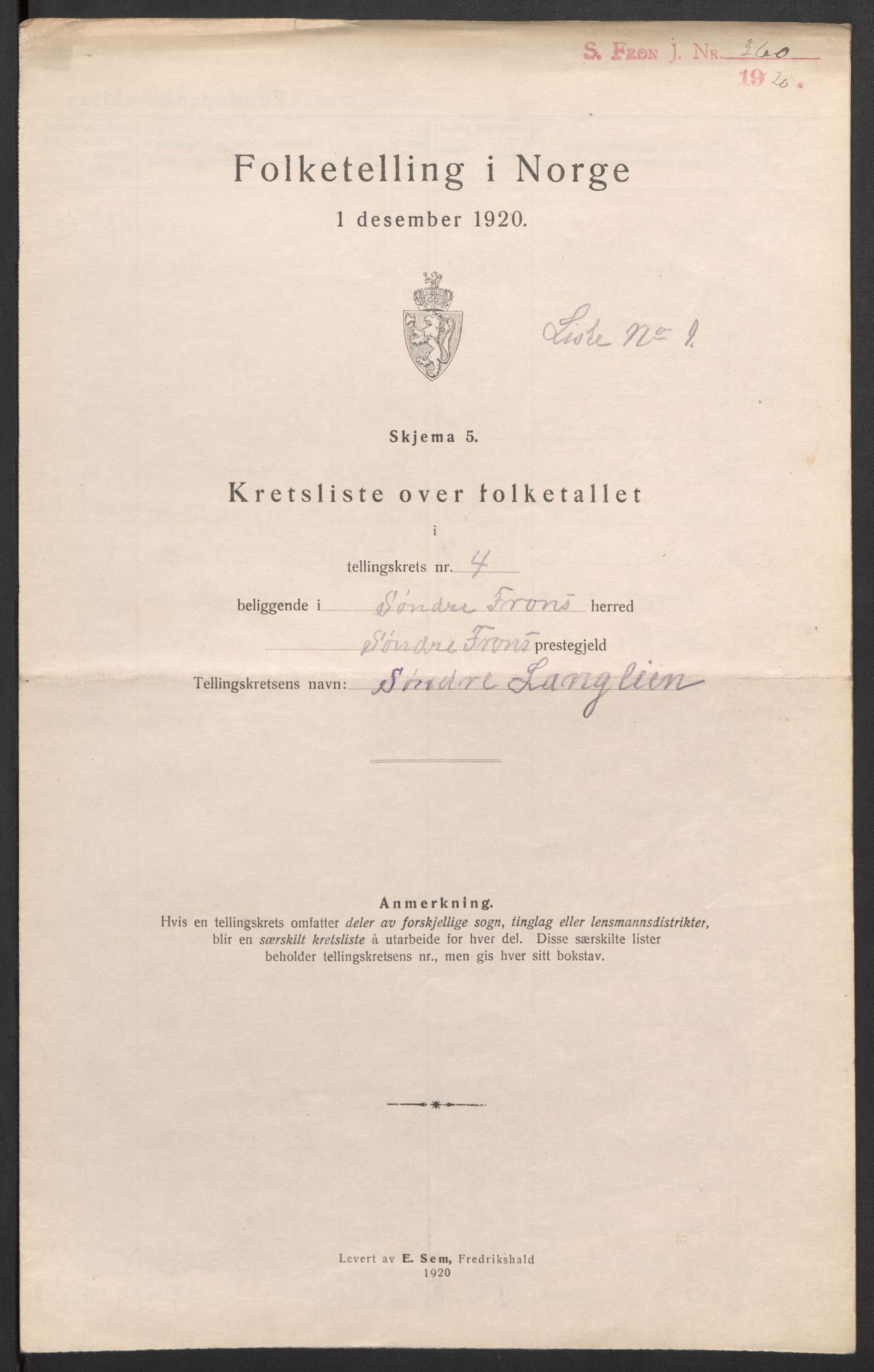 SAH, 1920 census for Sør-Fron, 1920, p. 18