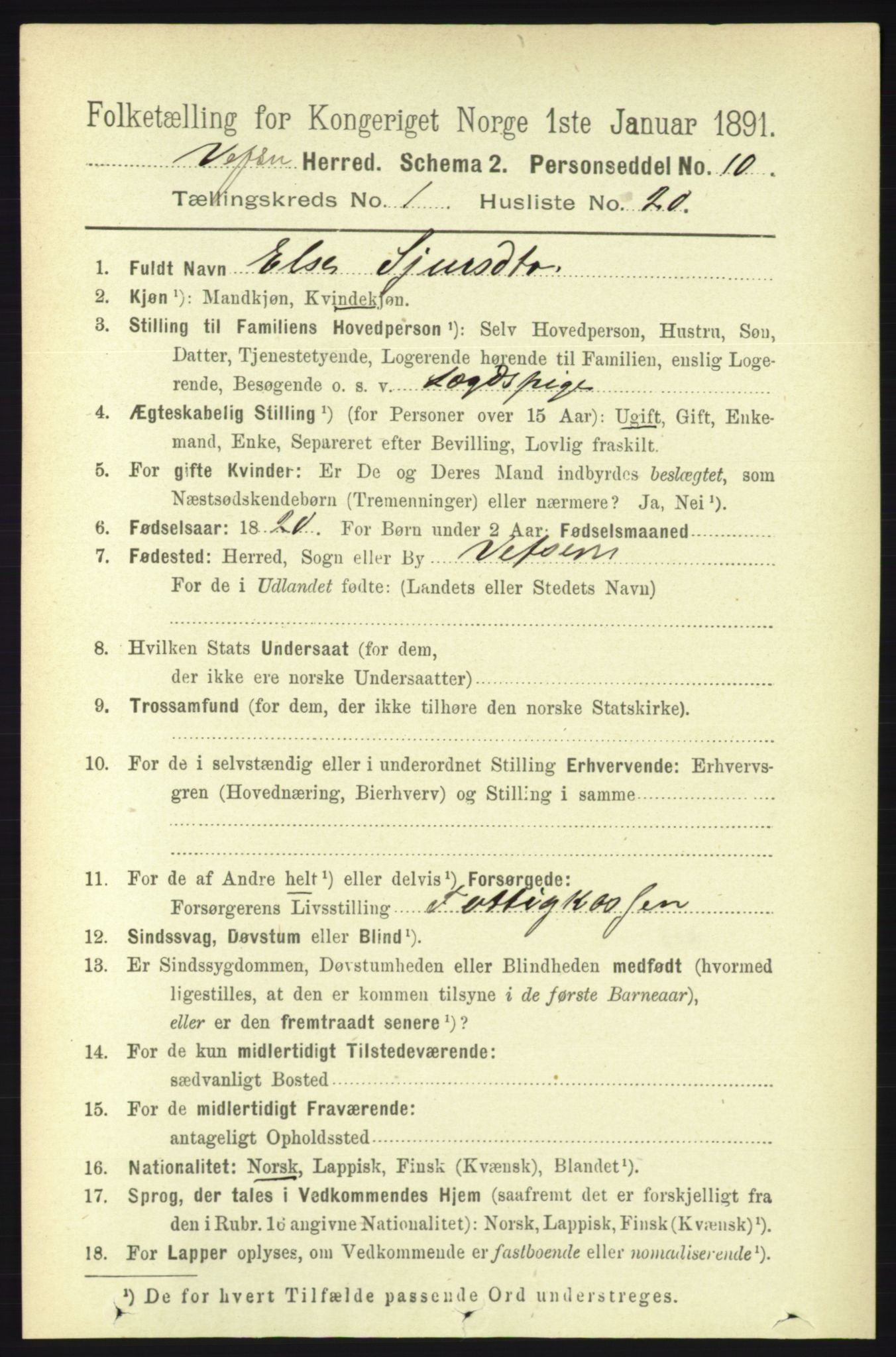 RA, 1891 census for 1824 Vefsn, 1891, p. 254