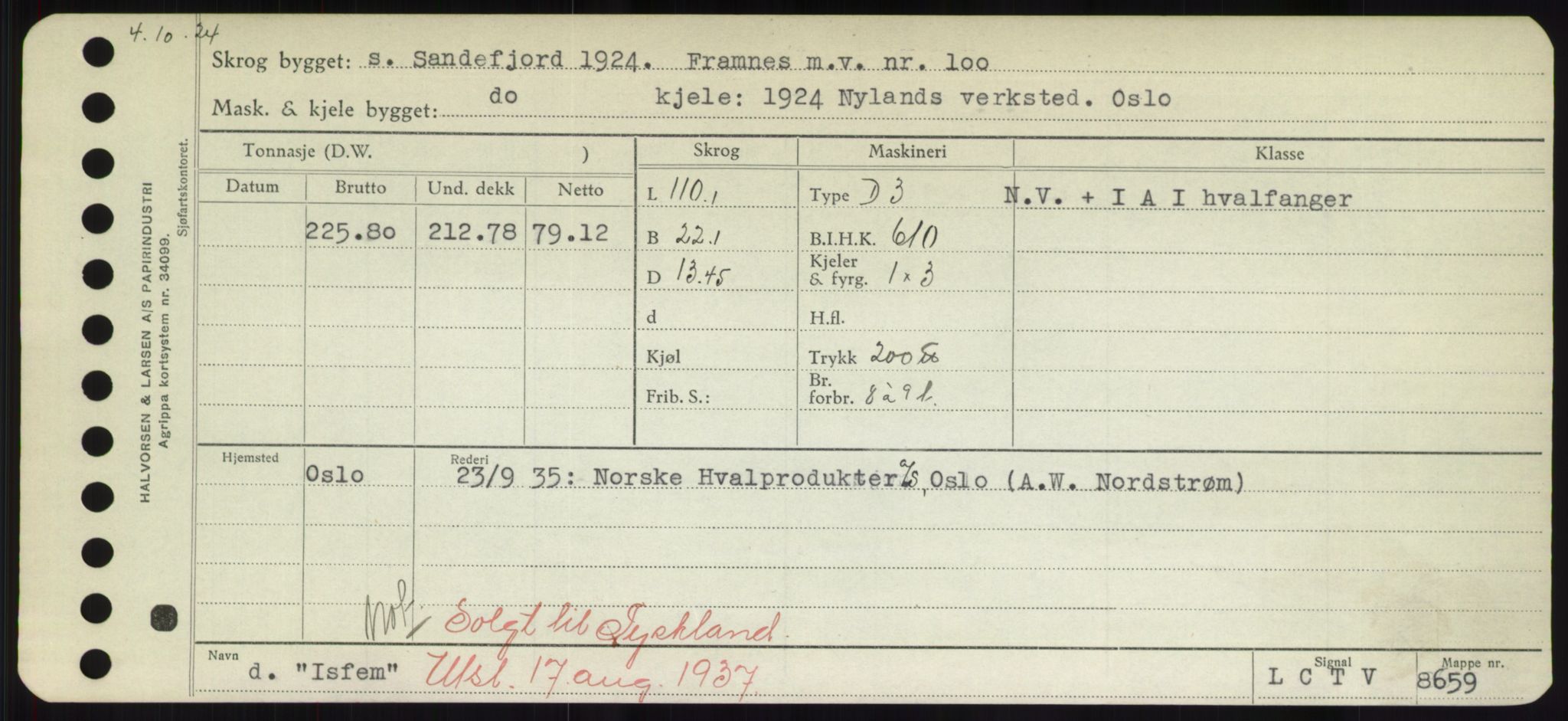 Sjøfartsdirektoratet med forløpere, Skipsmålingen, RA/S-1627/H/Hd/L0018: Fartøy, I, p. 269