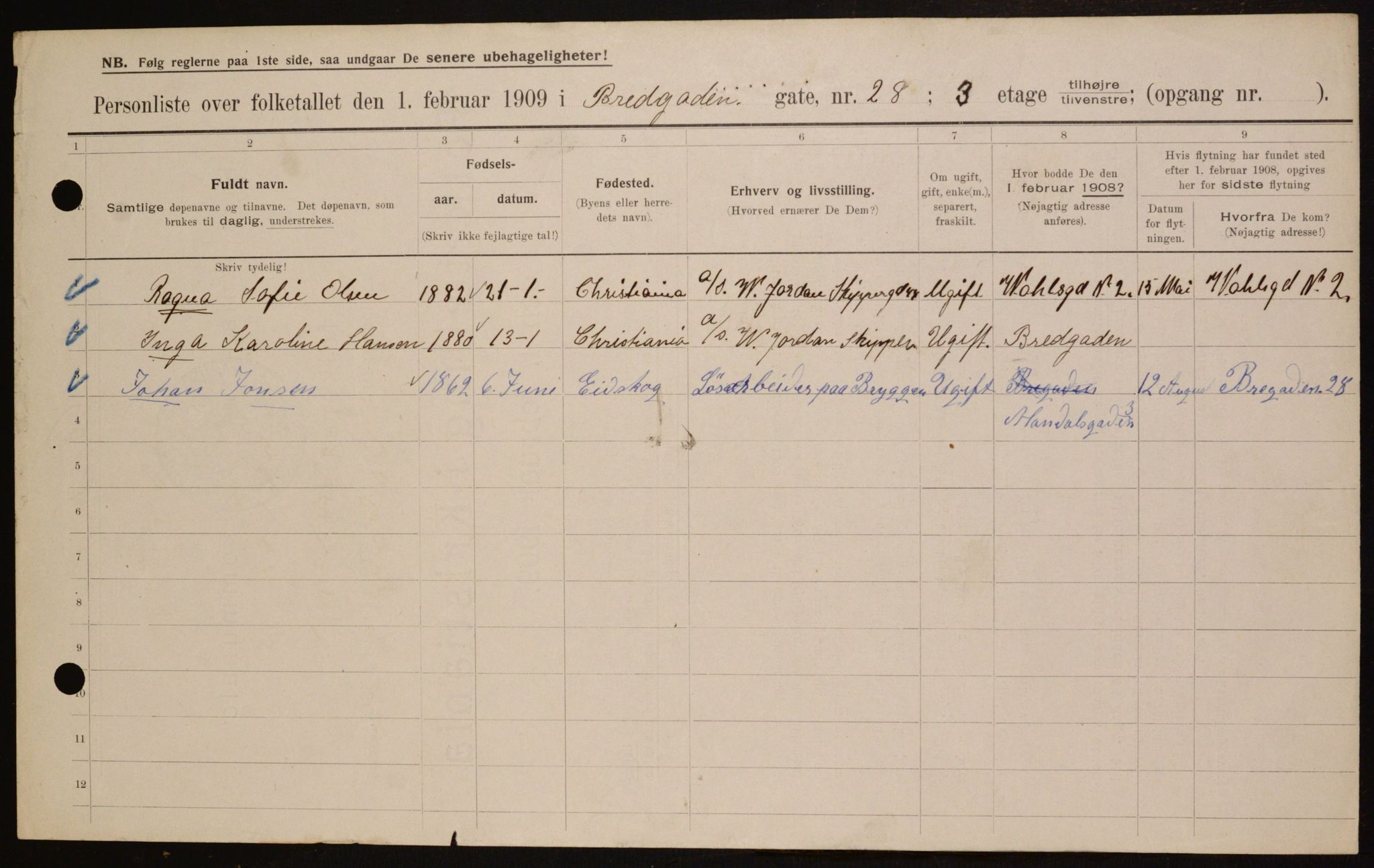 OBA, Municipal Census 1909 for Kristiania, 1909, p. 8086