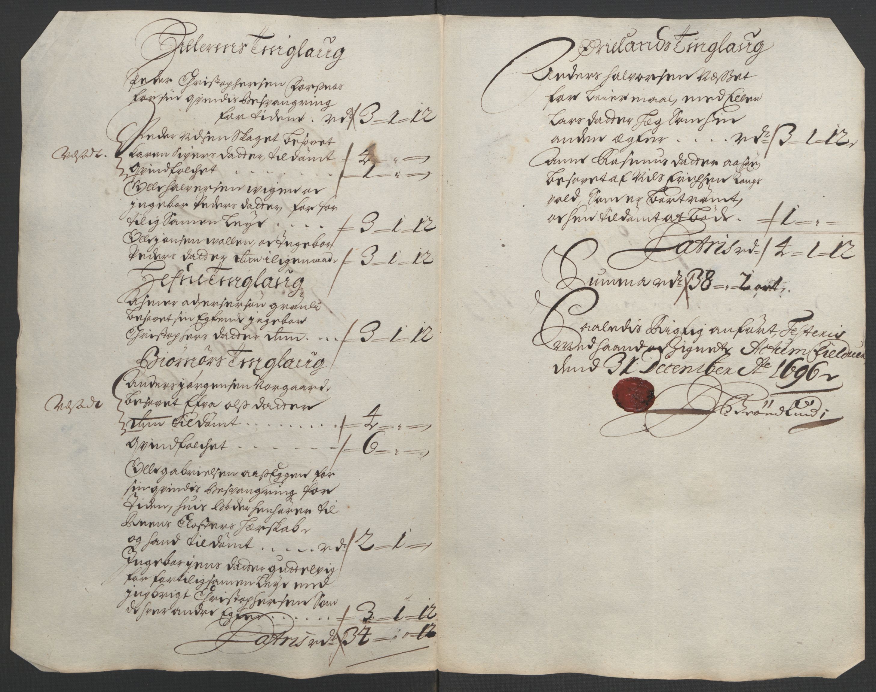 Rentekammeret inntil 1814, Reviderte regnskaper, Fogderegnskap, AV/RA-EA-4092/R57/L3851: Fogderegnskap Fosen, 1695-1696, p. 275