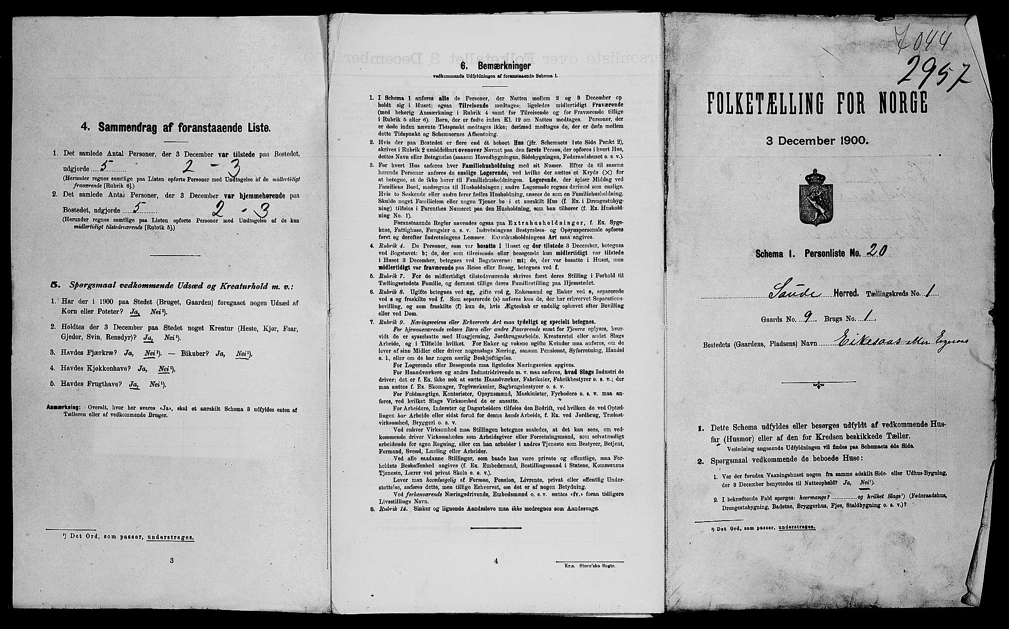 SAST, 1900 census for Sauda, 1900, p. 27