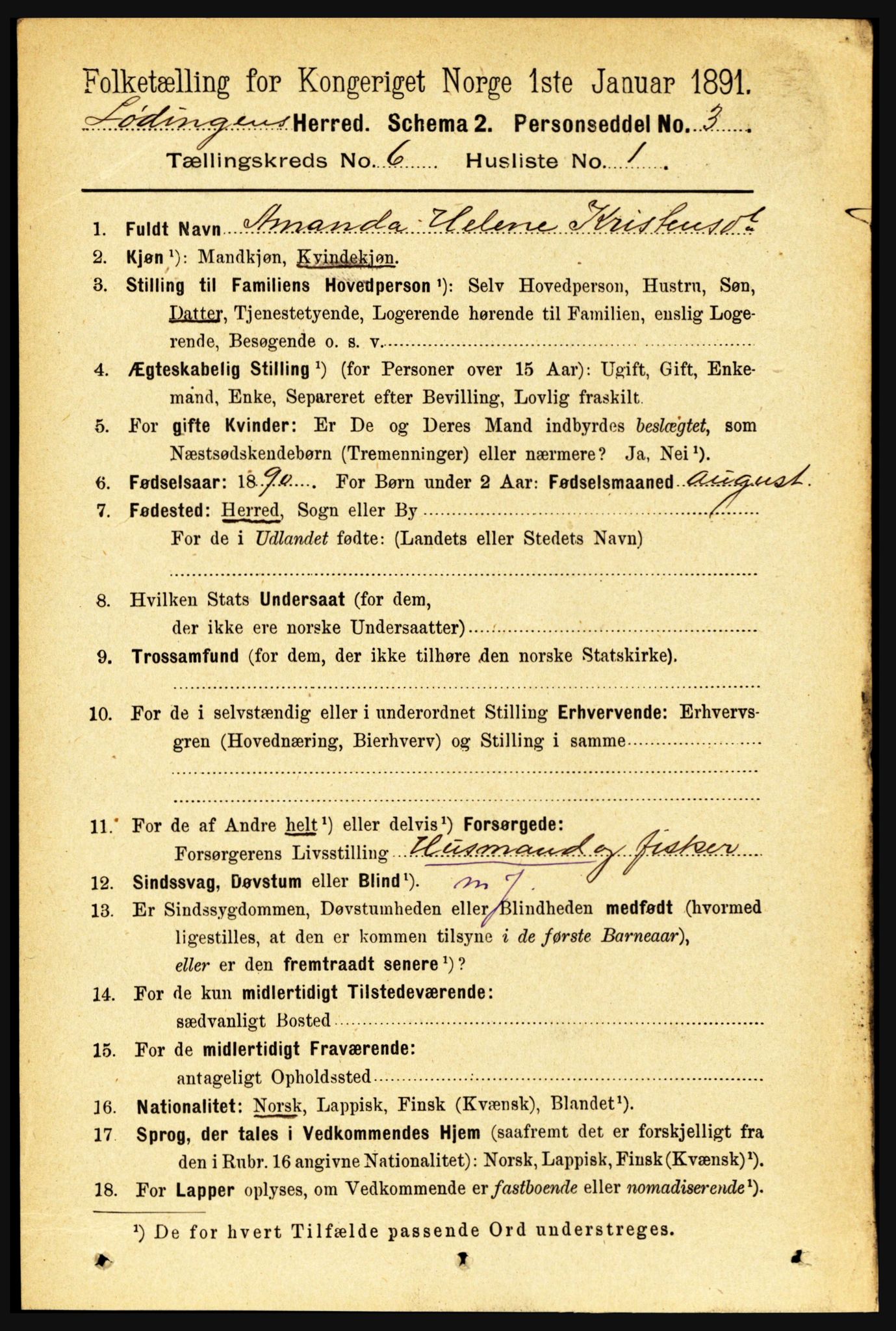 RA, 1891 census for 1851 Lødingen, 1891, p. 2759