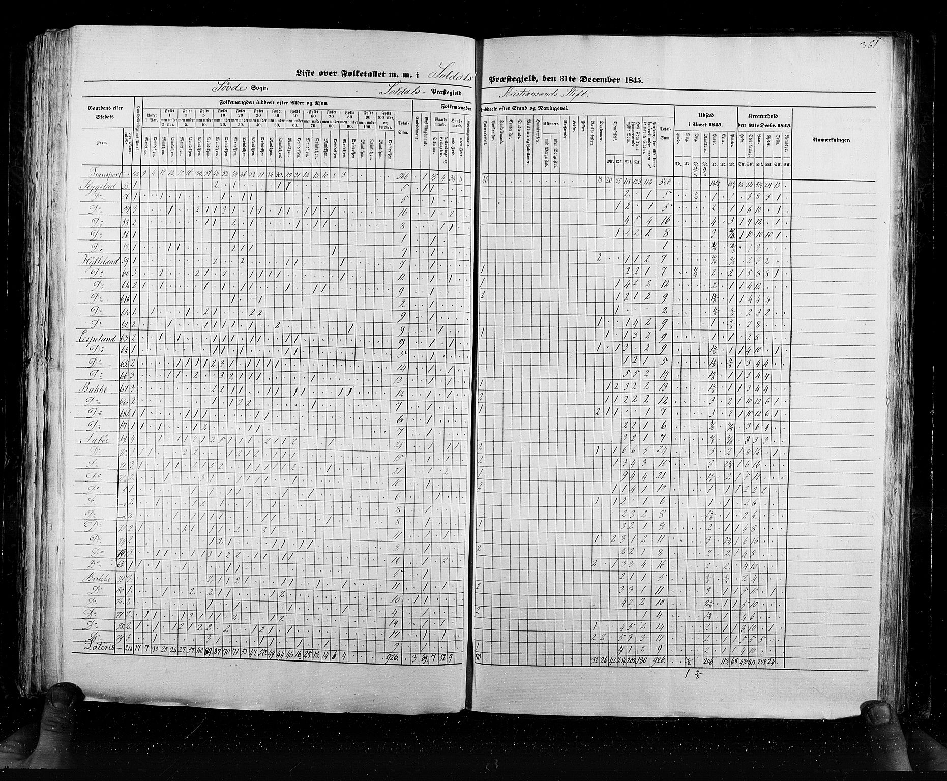 RA, Census 1845, vol. 6: Lister og Mandal amt og Stavanger amt, 1845, p. 361