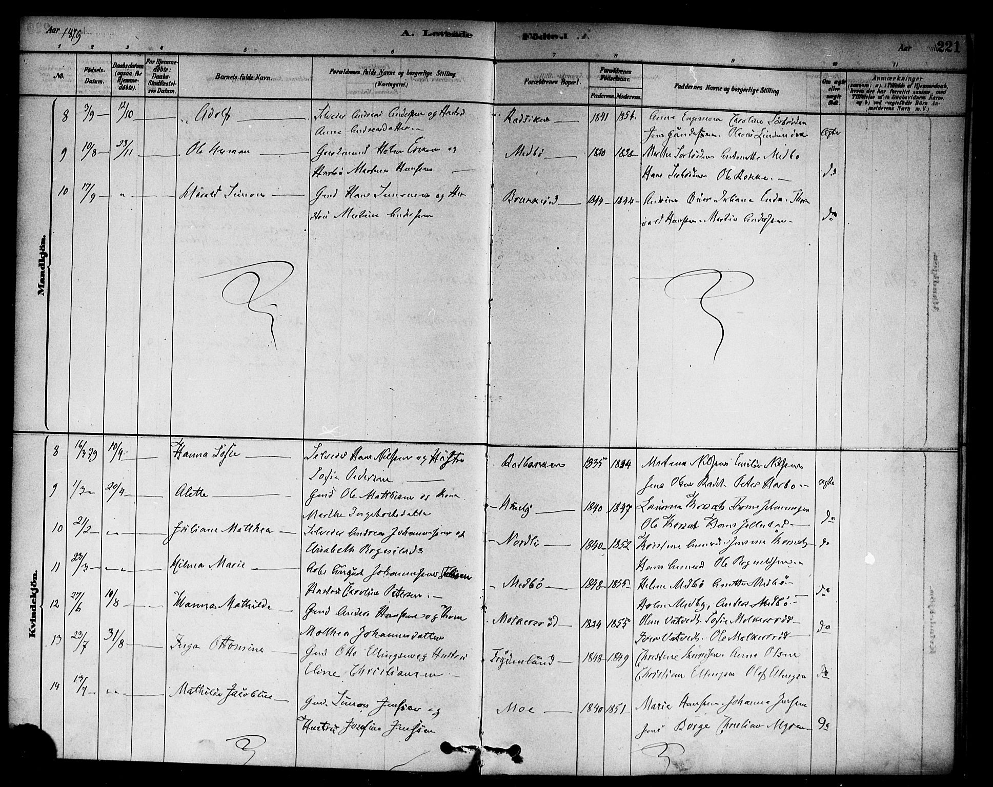 Berg prestekontor Kirkebøker, AV/SAO-A-10902/F/Fc/L0001: Parish register (official) no. III 1, 1878-1887, p. 221