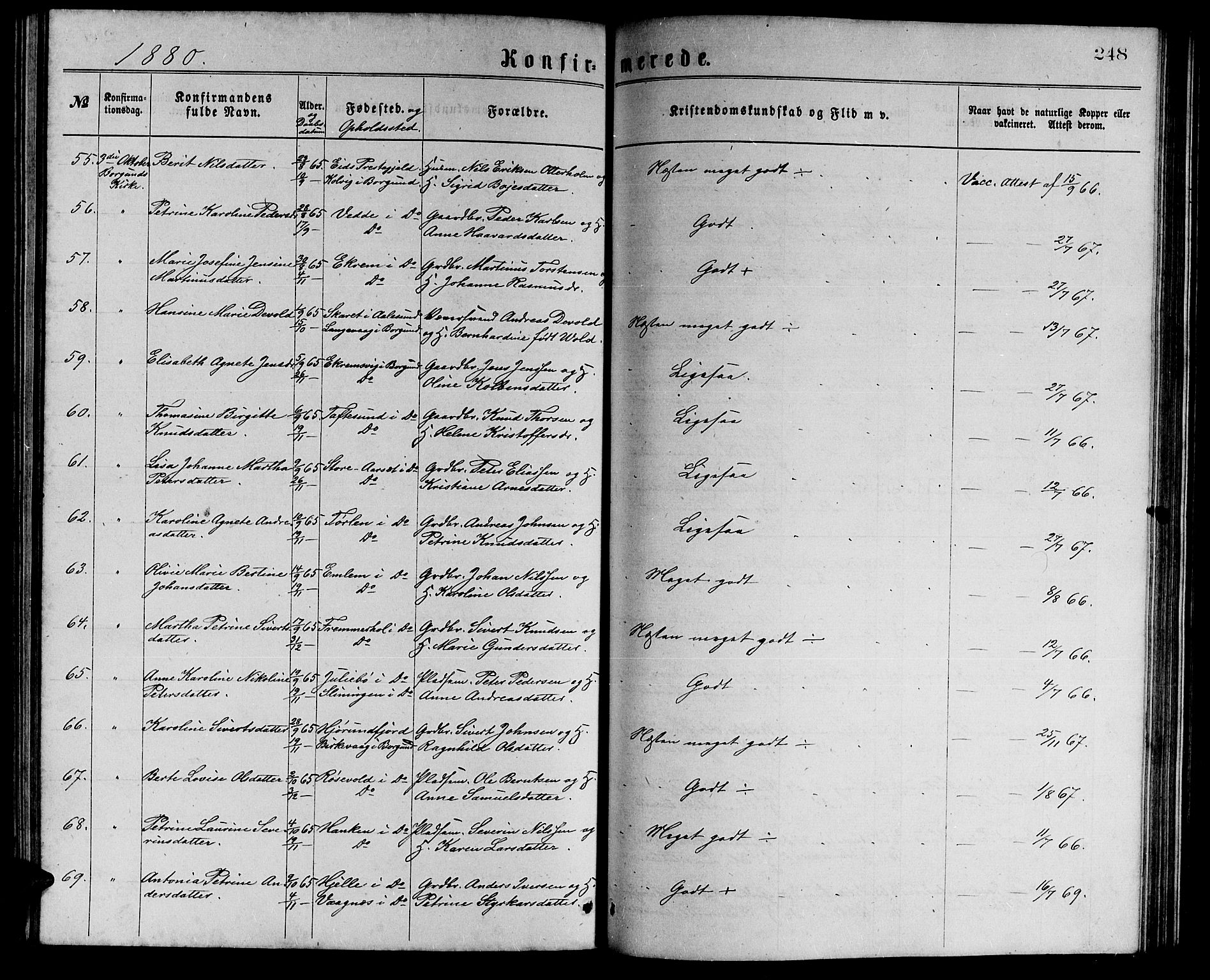 Ministerialprotokoller, klokkerbøker og fødselsregistre - Møre og Romsdal, AV/SAT-A-1454/528/L0429: Parish register (copy) no. 528C10, 1872-1886, p. 248