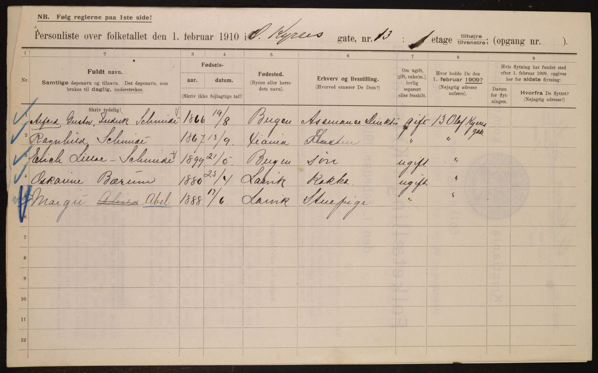 OBA, Municipal Census 1910 for Kristiania, 1910, p. 72672