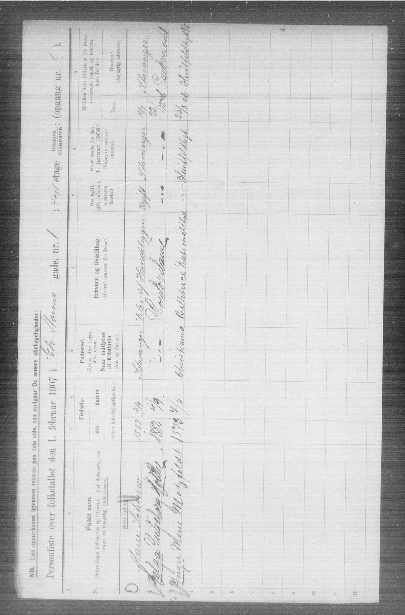 OBA, Municipal Census 1907 for Kristiania, 1907, p. 9526