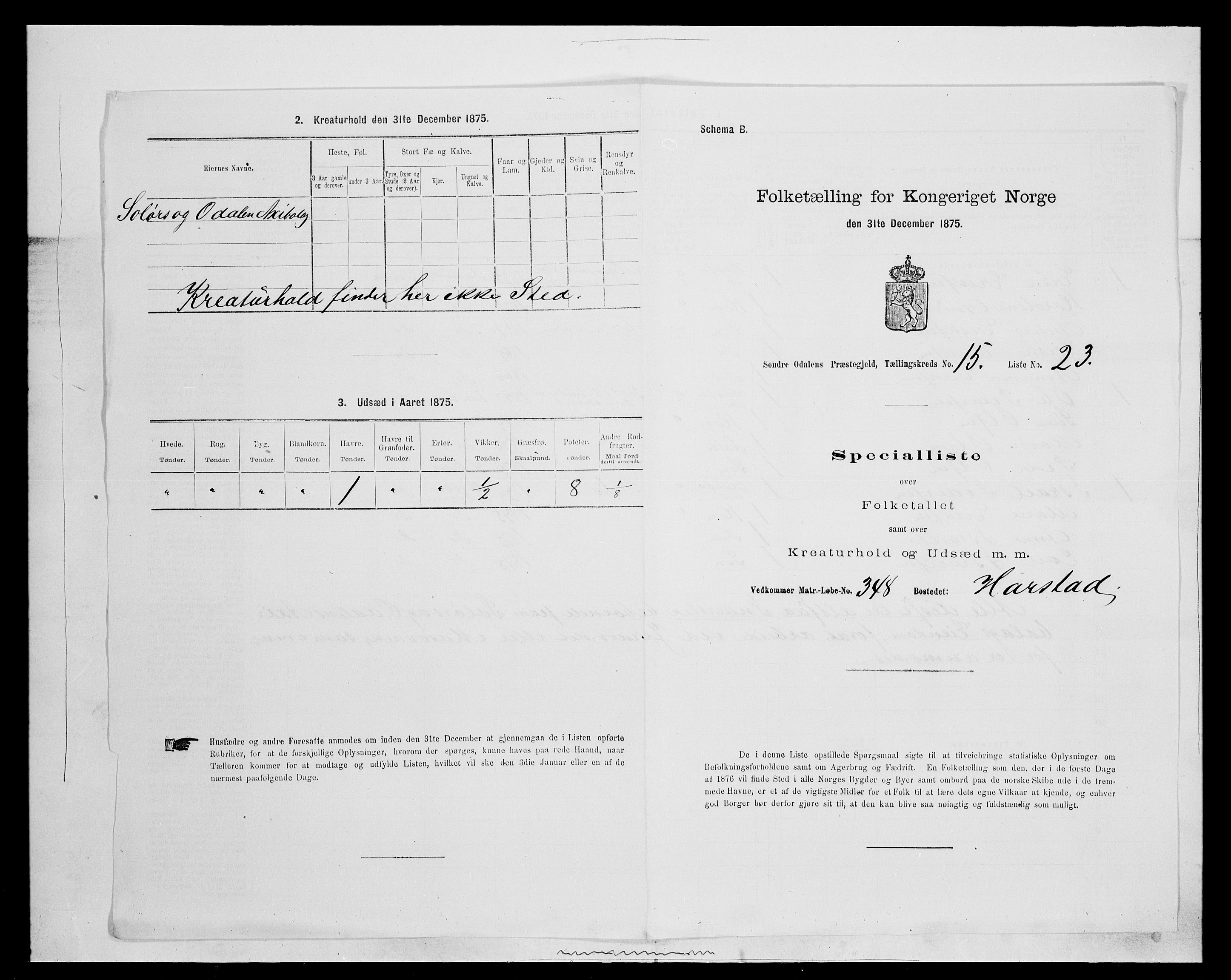 SAH, 1875 census for 0419P Sør-Odal, 1875, p. 1421