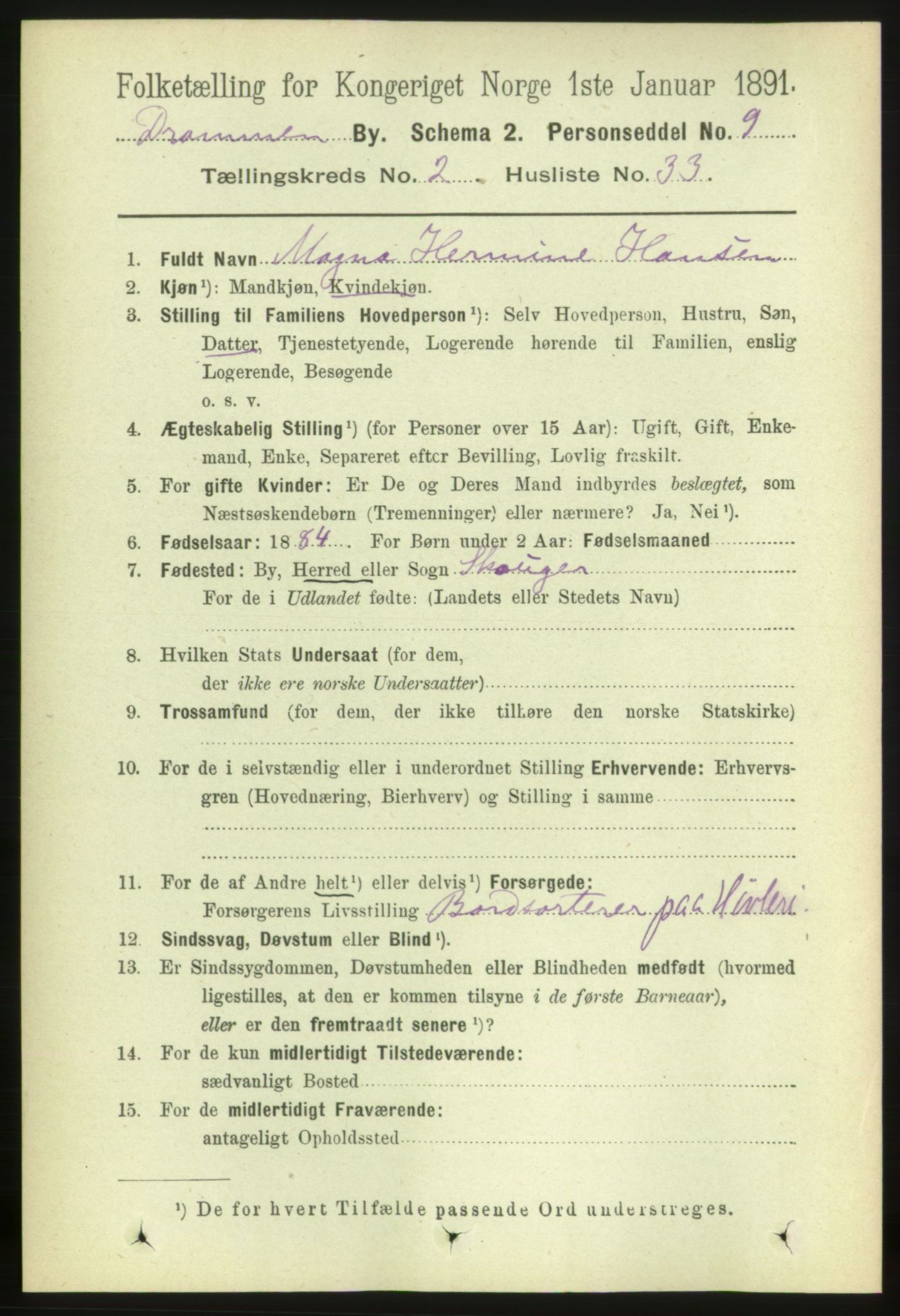 RA, 1891 census for 0602 Drammen, 1891, p. 4651