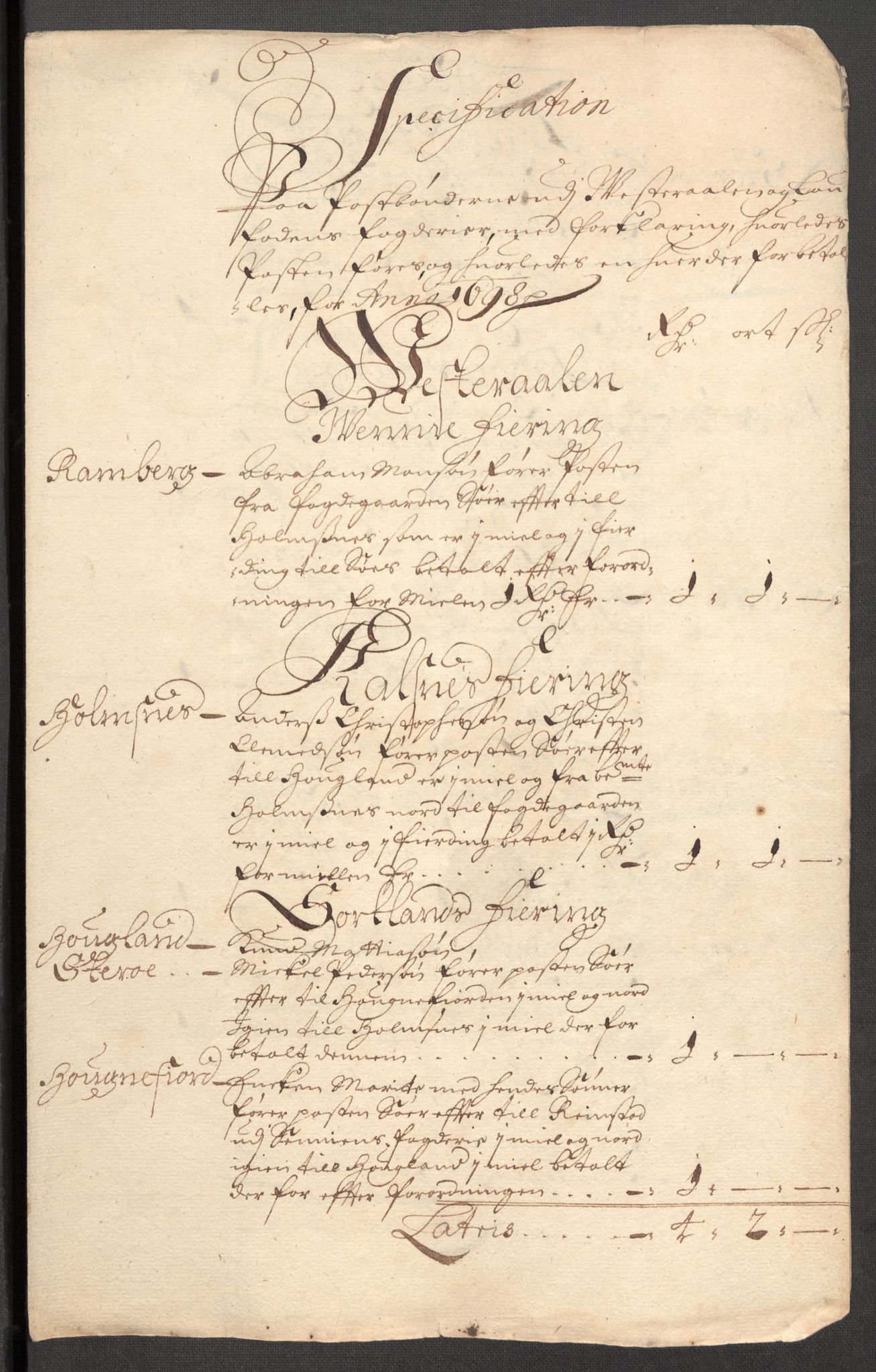 Rentekammeret inntil 1814, Reviderte regnskaper, Fogderegnskap, RA/EA-4092/R67/L4678: Fogderegnskap Vesterålen, Andenes og Lofoten, 1696-1708, p. 257