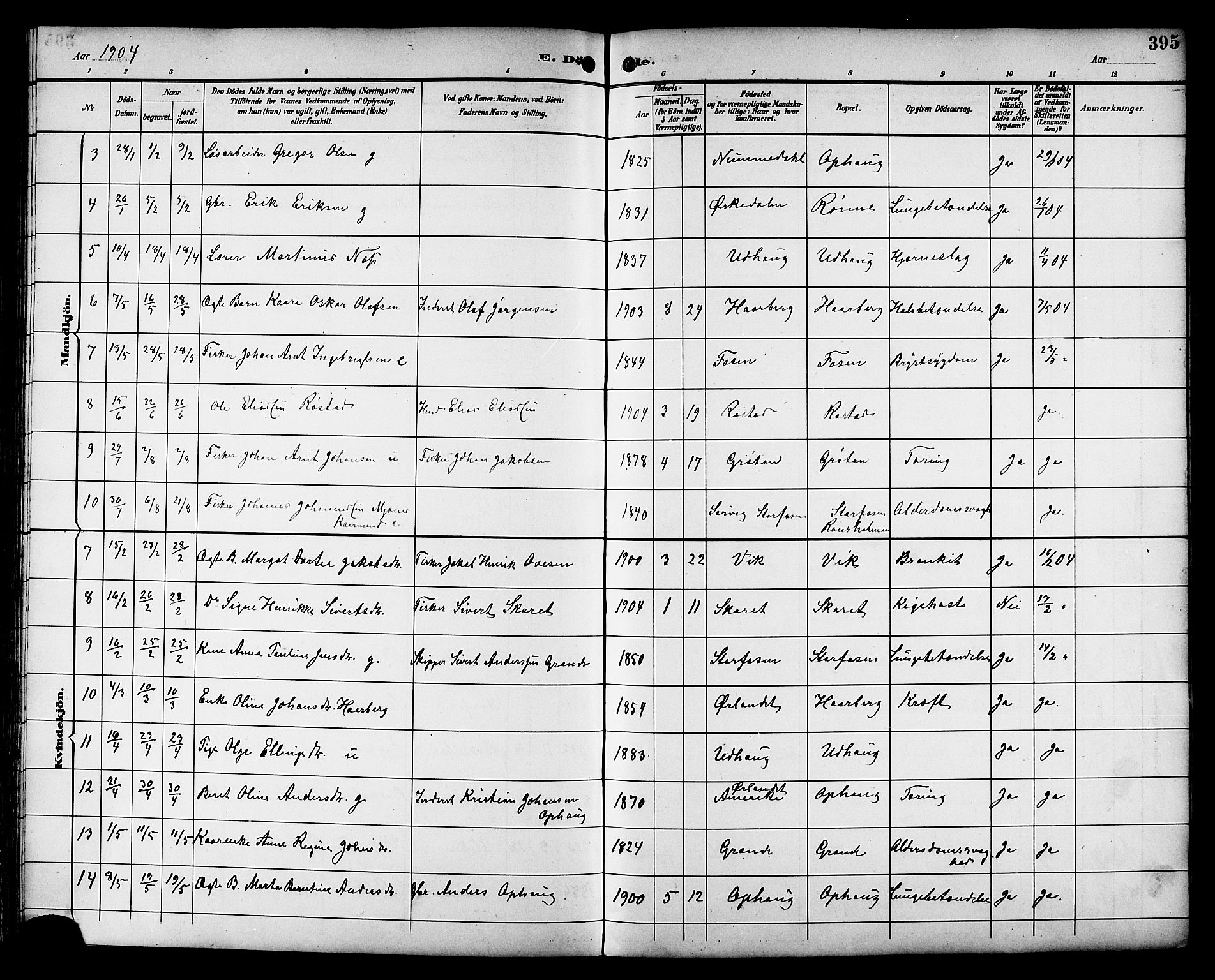 Ministerialprotokoller, klokkerbøker og fødselsregistre - Sør-Trøndelag, SAT/A-1456/659/L0746: Parish register (copy) no. 659C03, 1893-1912, p. 395