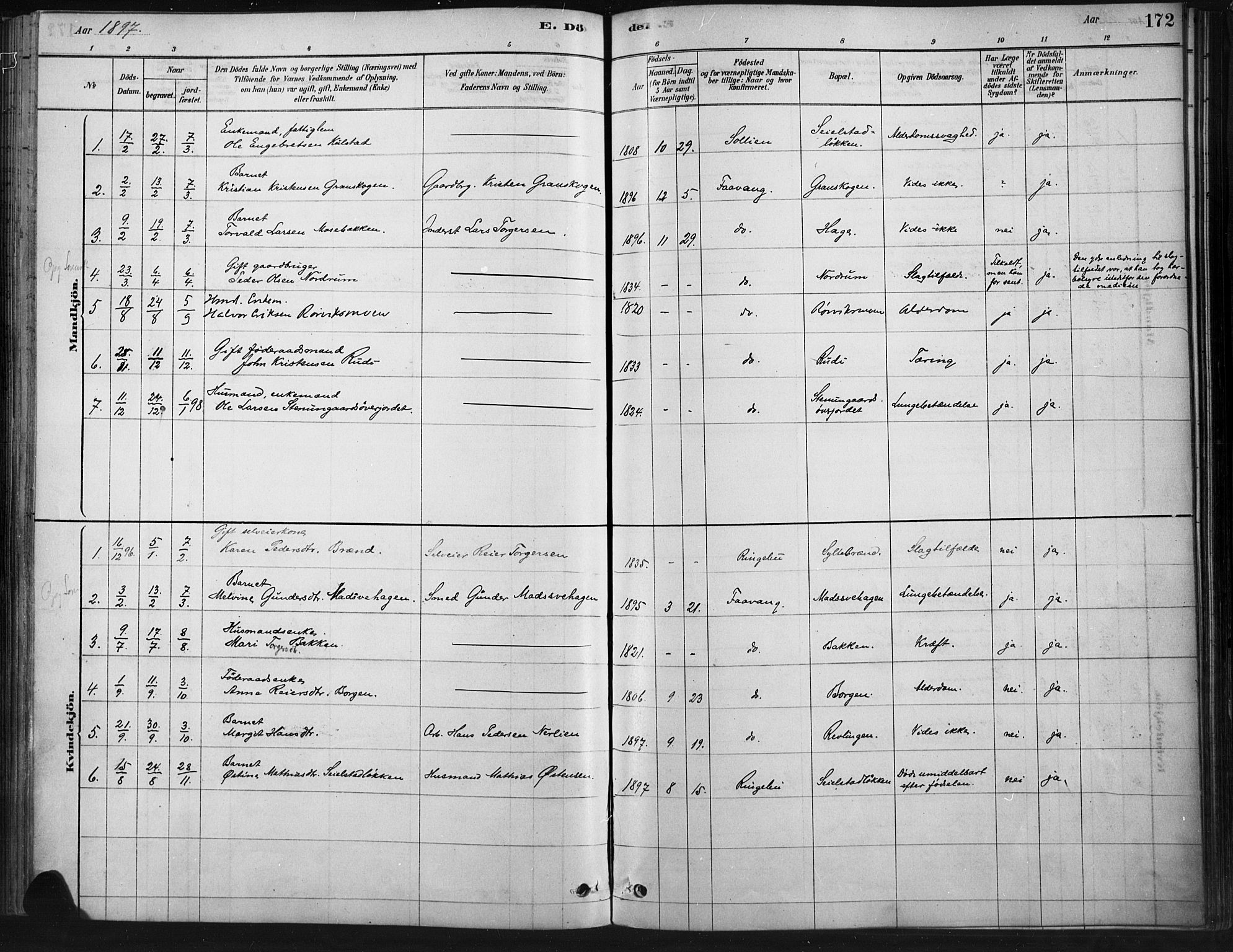 Ringebu prestekontor, SAH/PREST-082/H/Ha/Haa/L0009: Parish register (official) no. 9, 1878-1898, p. 172
