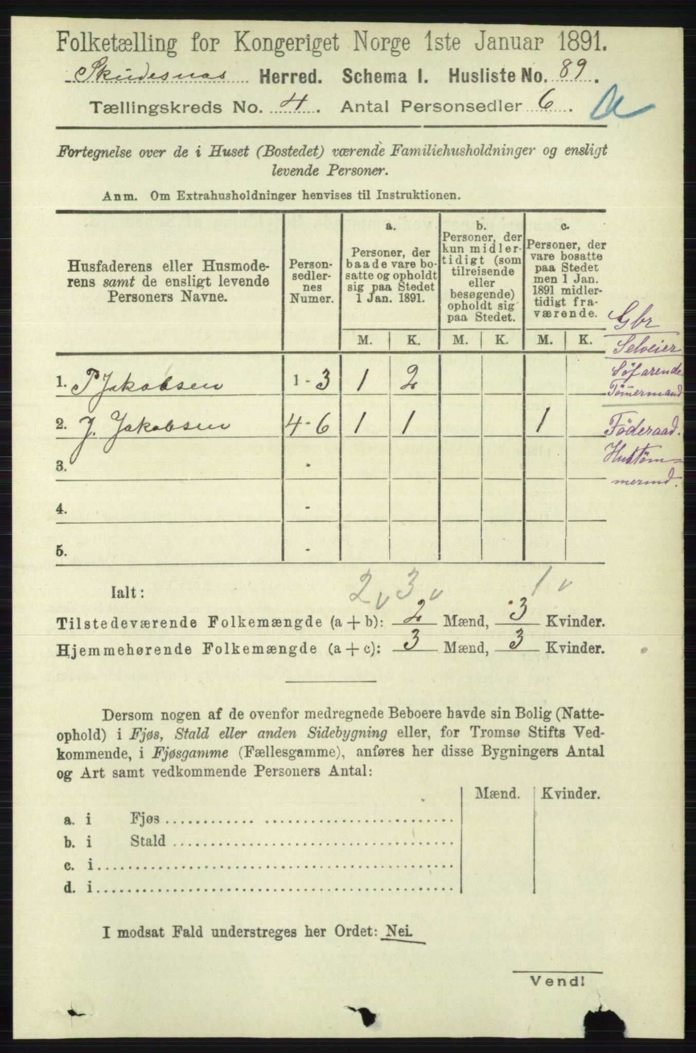 RA, 1891 census for 1150 Skudenes, 1891, p. 1861