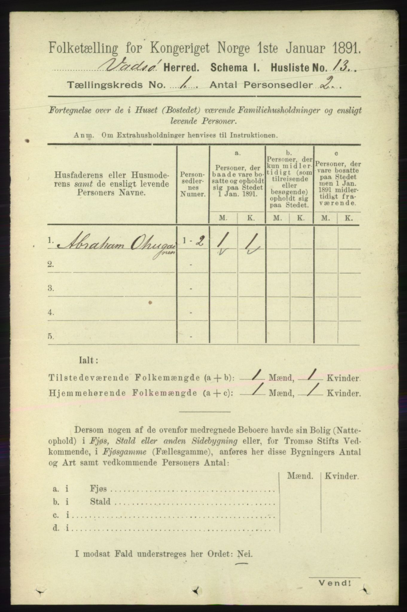 RA, 1891 census for 2029 Vadsø, 1891, p. 26