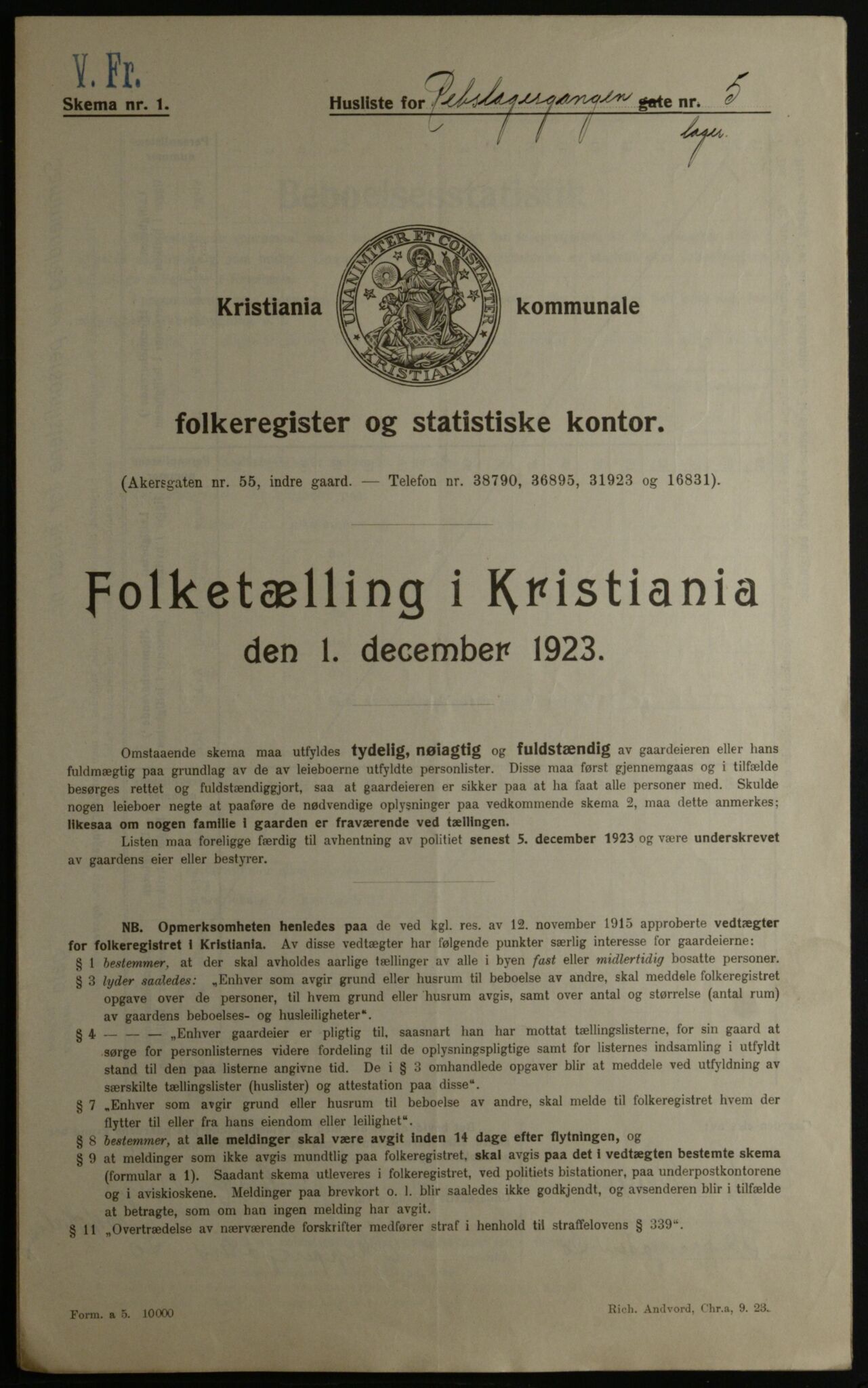 OBA, Municipal Census 1923 for Kristiania, 1923, p. 91521