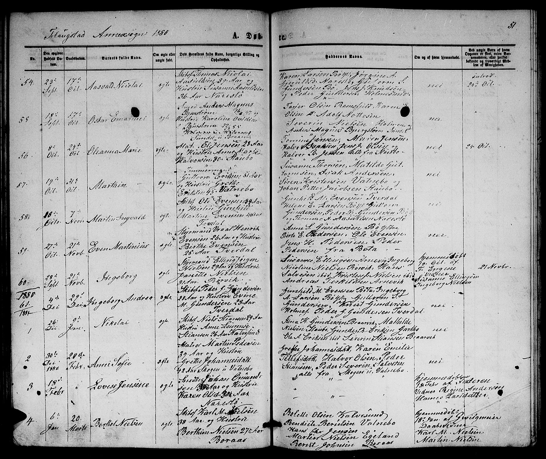 Dypvåg sokneprestkontor, AV/SAK-1111-0007/F/Fb/Fbb/L0003: Parish register (copy) no. B 3, 1872-1886, p. 51