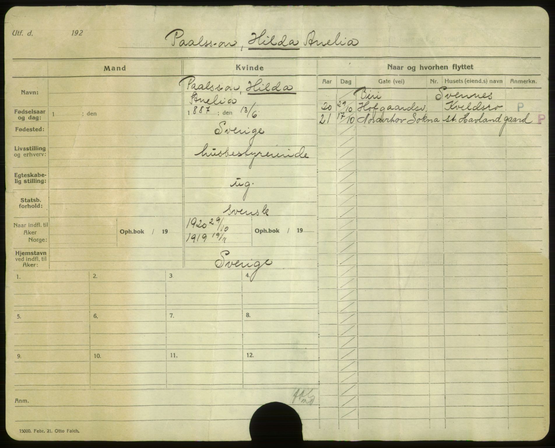 Oslo folkeregister, Registerkort, AV/SAO-A-11715/F/Fa/Faa/L0009: Kvinner, 1917-1922, p. 2