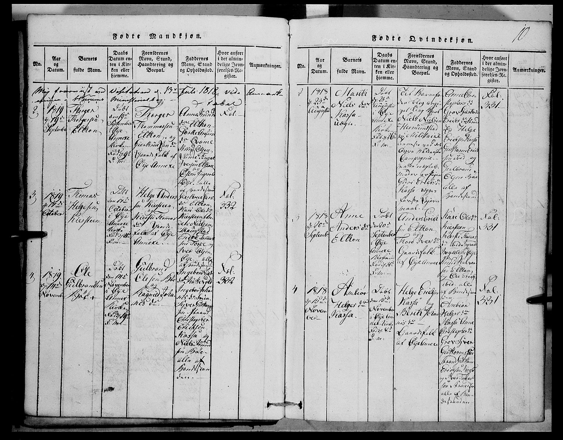 Vang prestekontor, Valdres, AV/SAH-PREST-140/H/Hb/L0001: Parish register (copy) no. 1, 1814-1820, p. 10