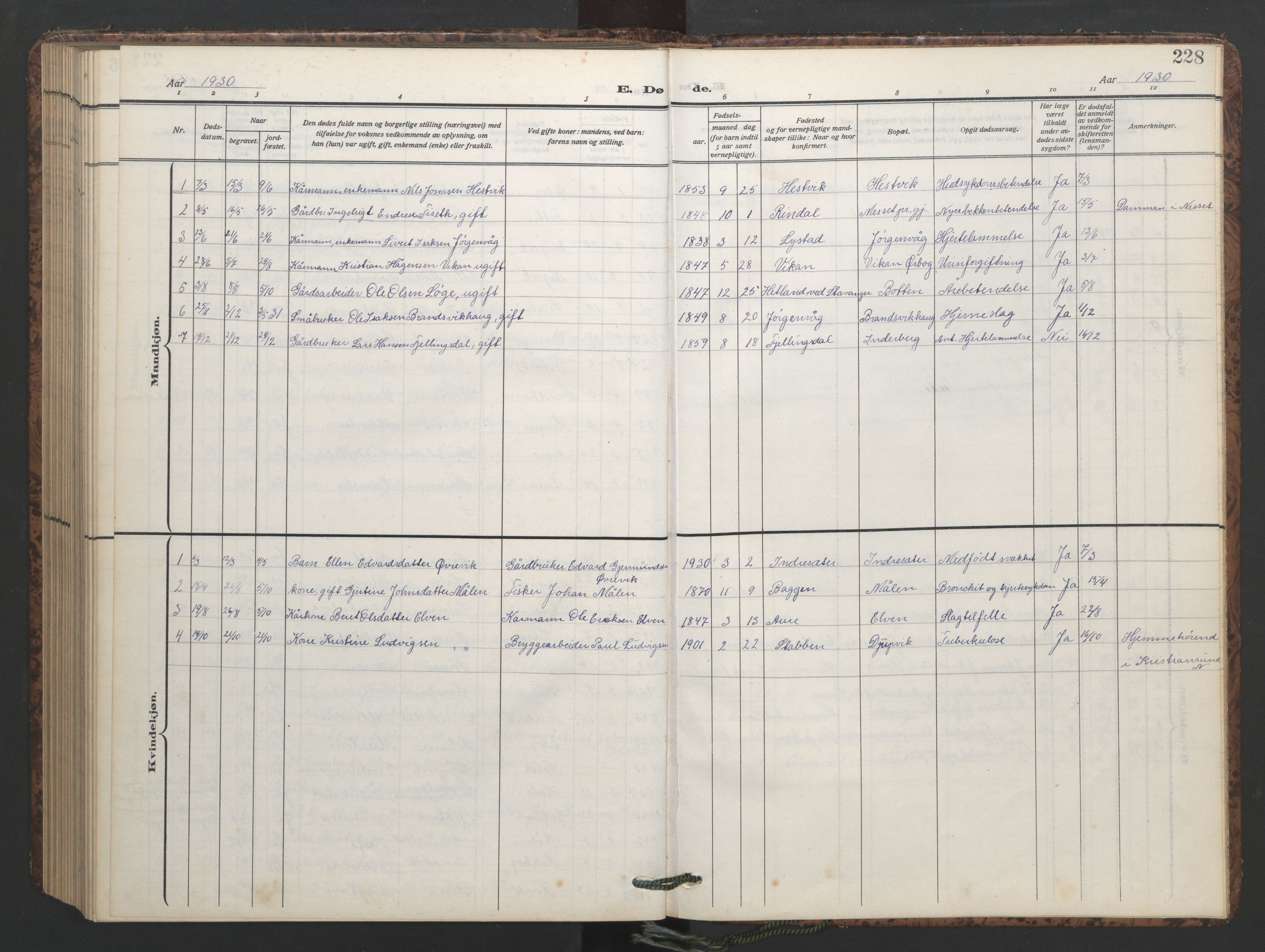 Ministerialprotokoller, klokkerbøker og fødselsregistre - Møre og Romsdal, AV/SAT-A-1454/577/L0897: Parish register (copy) no. 577C01, 1909-1946, p. 228