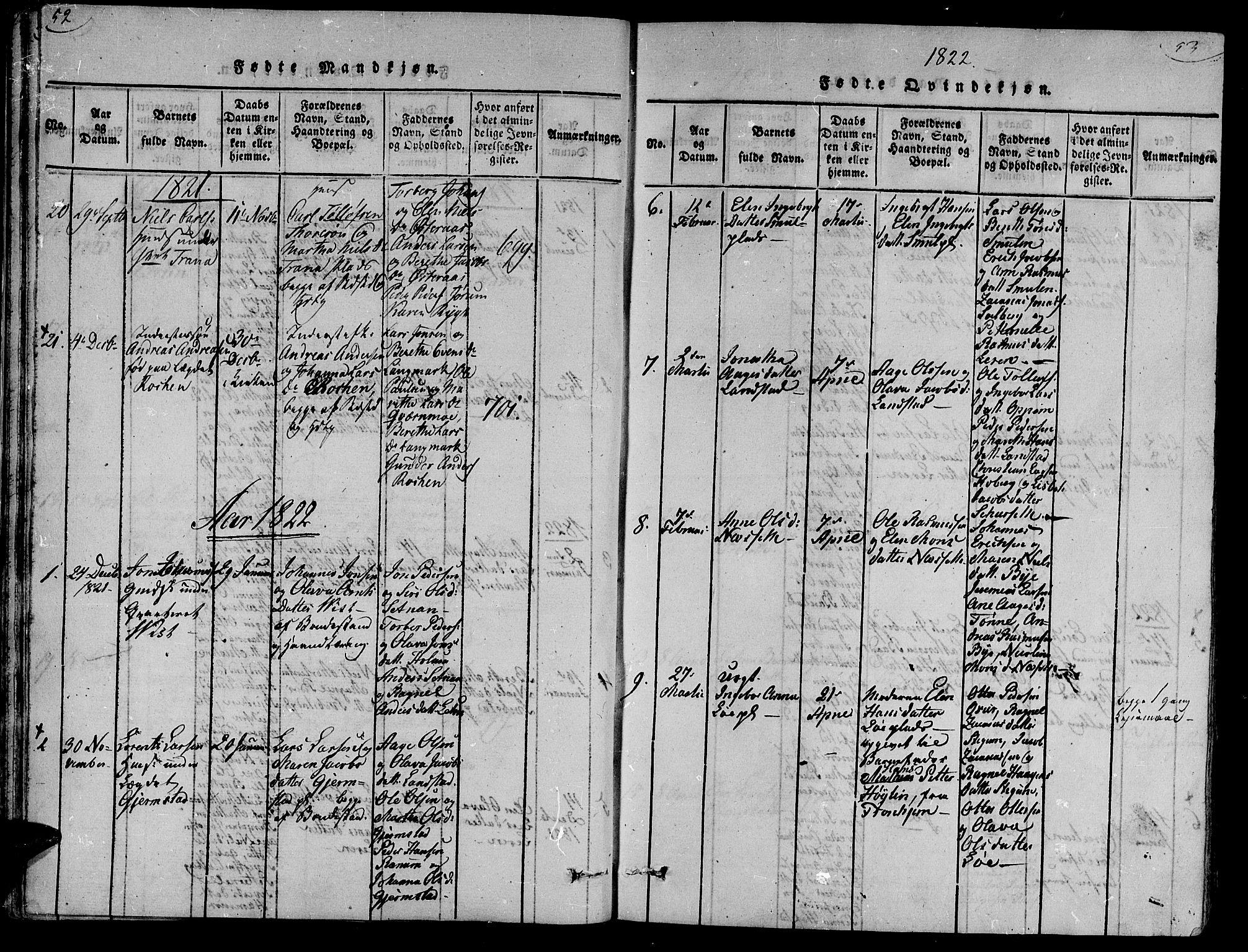 Ministerialprotokoller, klokkerbøker og fødselsregistre - Nord-Trøndelag, AV/SAT-A-1458/735/L0333: Parish register (official) no. 735A04 /1, 1816-1824, p. 52-53