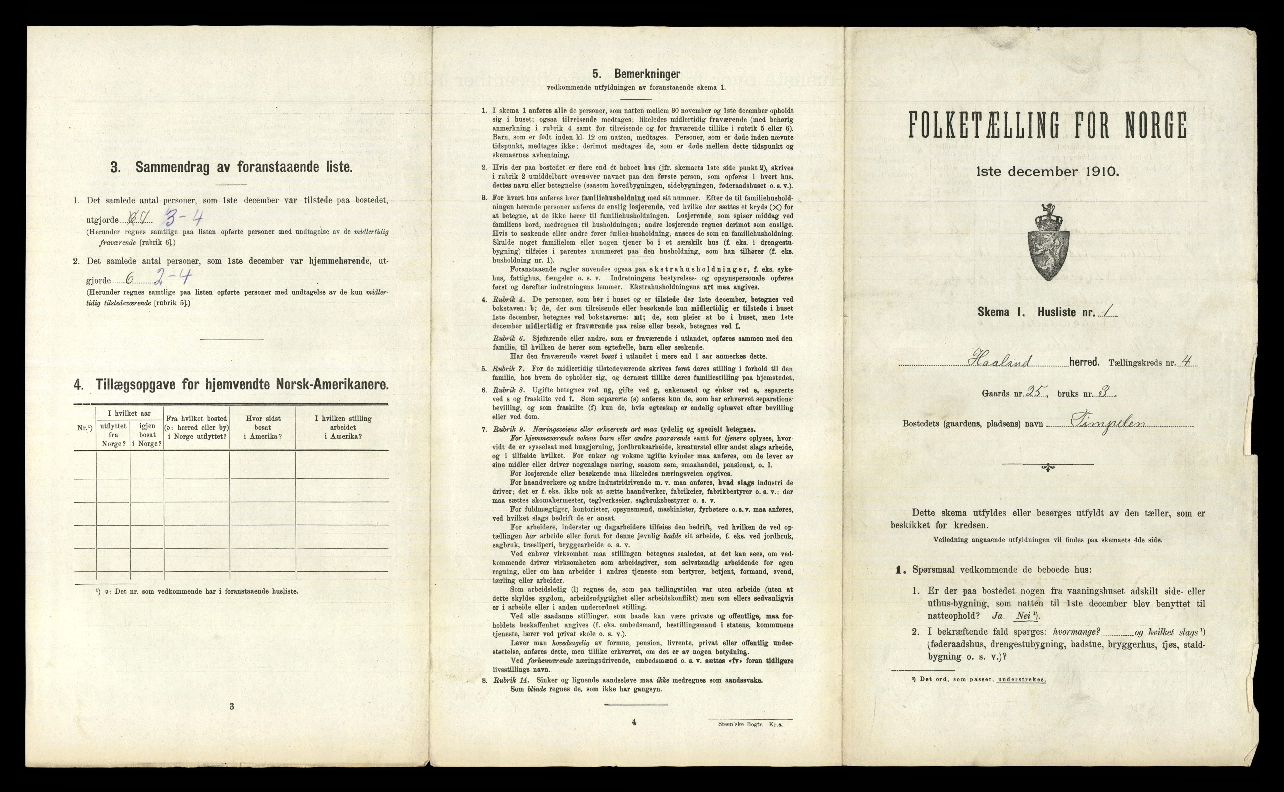 RA, 1910 census for Håland, 1910, p. 659