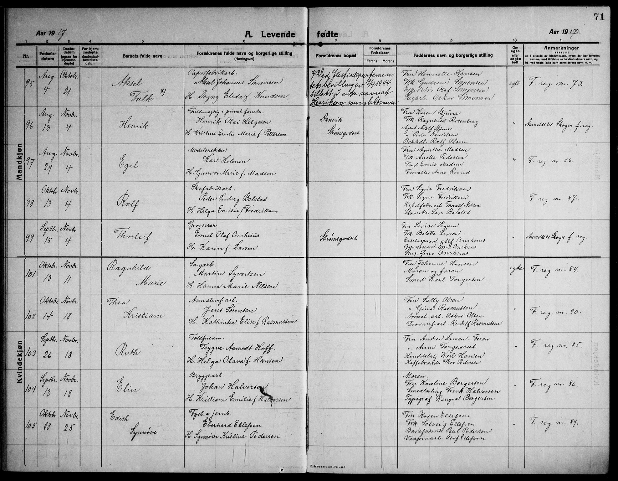 Strømsø kirkebøker, AV/SAKO-A-246/F/Fa/L0029: Parish register (official) no. I 27, 1915-1930, p. 71