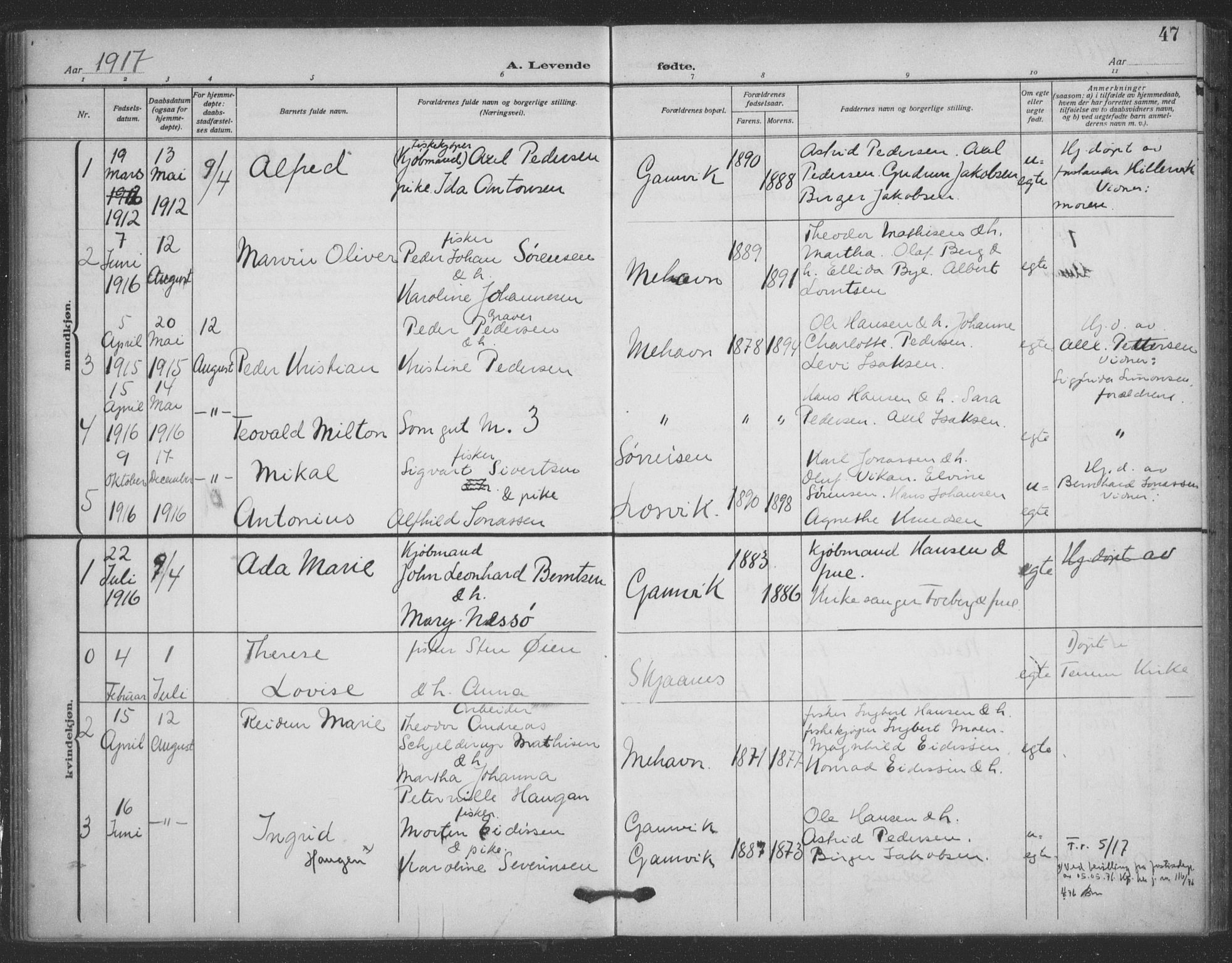Tana sokneprestkontor, AV/SATØ-S-1334/H/Ha/L0008kirke: Parish register (official) no. 8, 1908-1920, p. 47