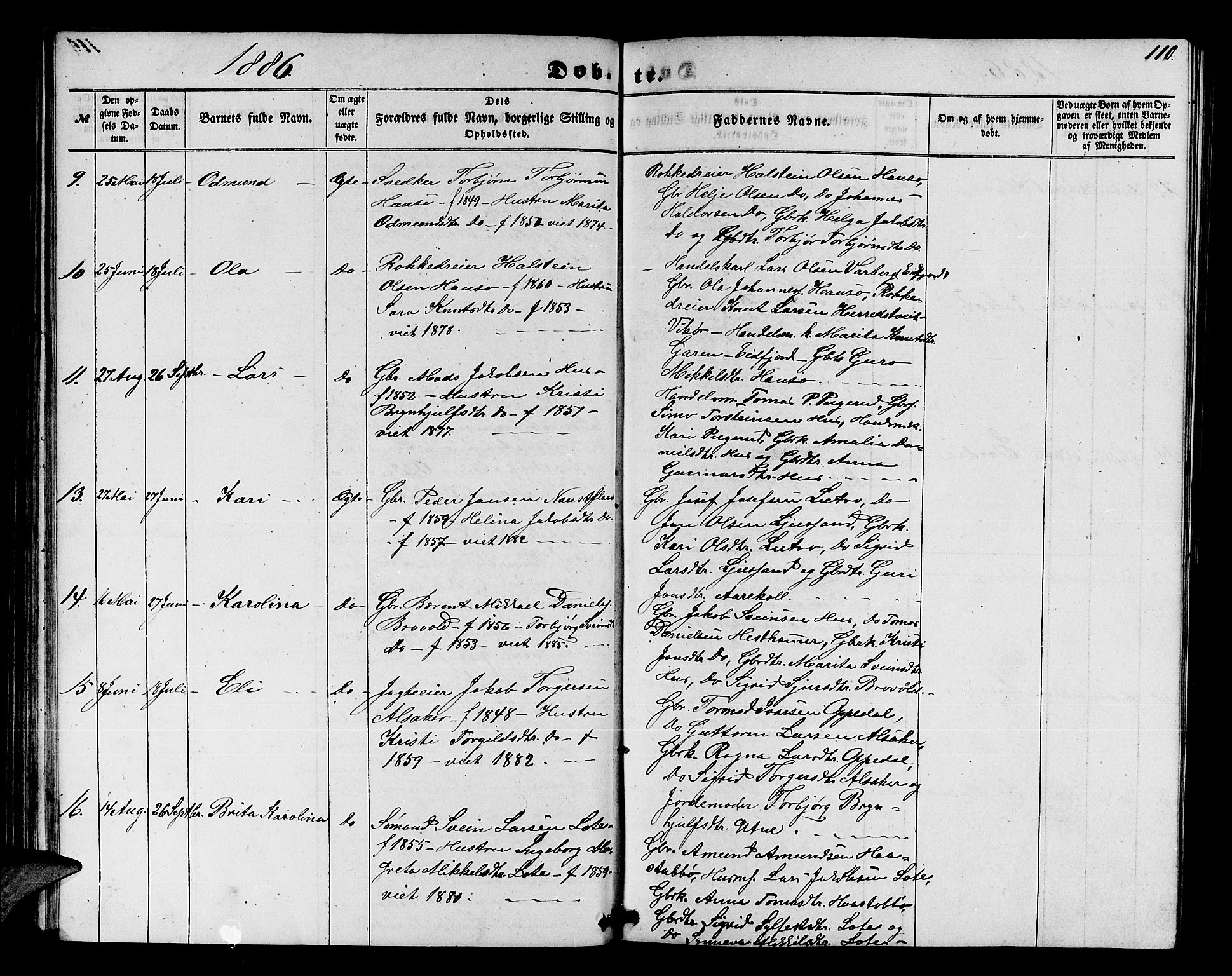 Ullensvang sokneprestembete, SAB/A-78701/H/Hab: Parish register (copy) no. E 6, 1857-1886, p. 110