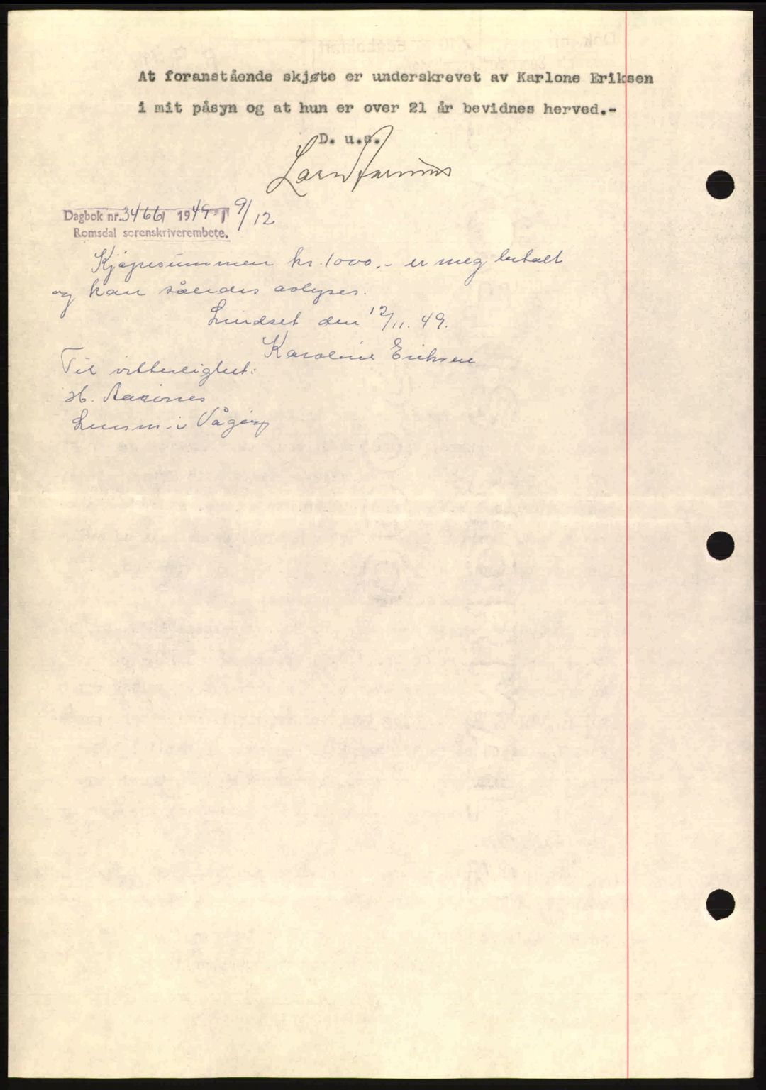 Romsdal sorenskriveri, SAT/A-4149/1/2/2C: Mortgage book no. A4, 1937-1938, Diary no: : 2330/1937