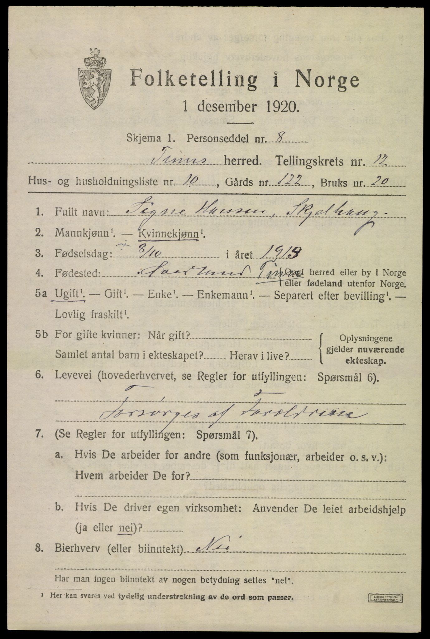 SAKO, 1920 census for Tinn, 1920, p. 7746