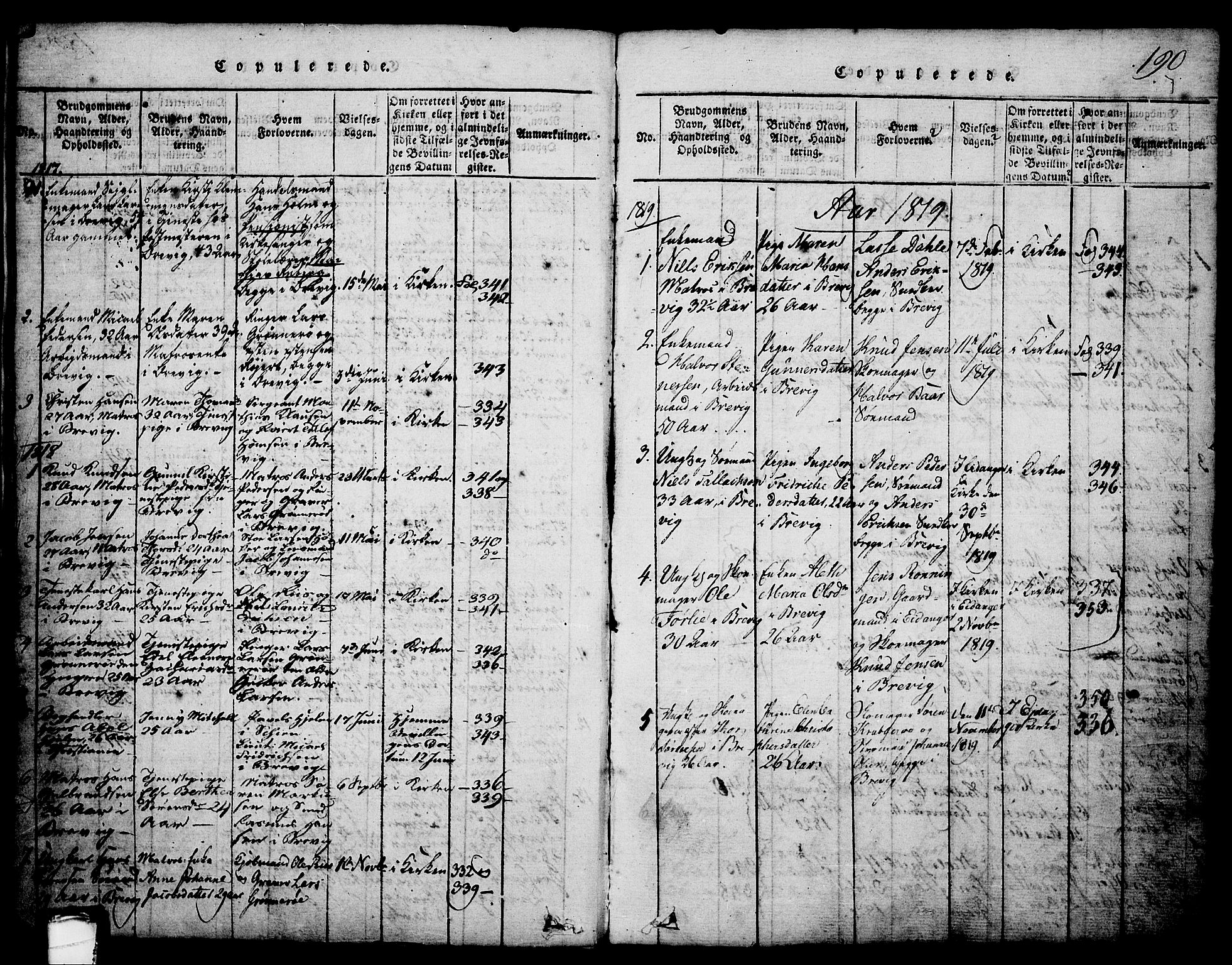 Brevik kirkebøker, SAKO/A-255/G/Ga/L0001: Parish register (copy) no. 1, 1814-1845, p. 190