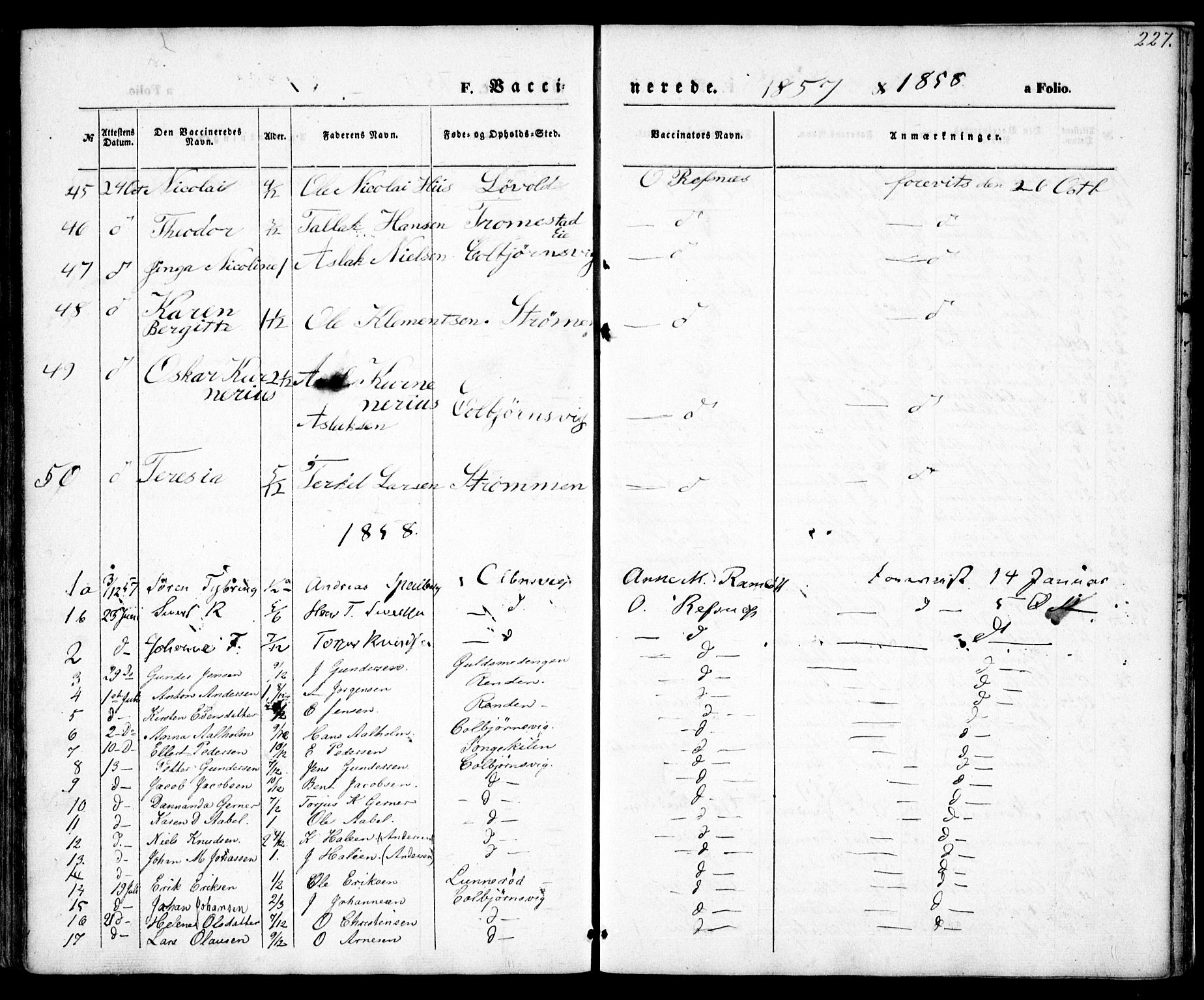 Hisøy sokneprestkontor, SAK/1111-0020/F/Fa/L0001: Parish register (official) no. A 1, 1849-1871, p. 227