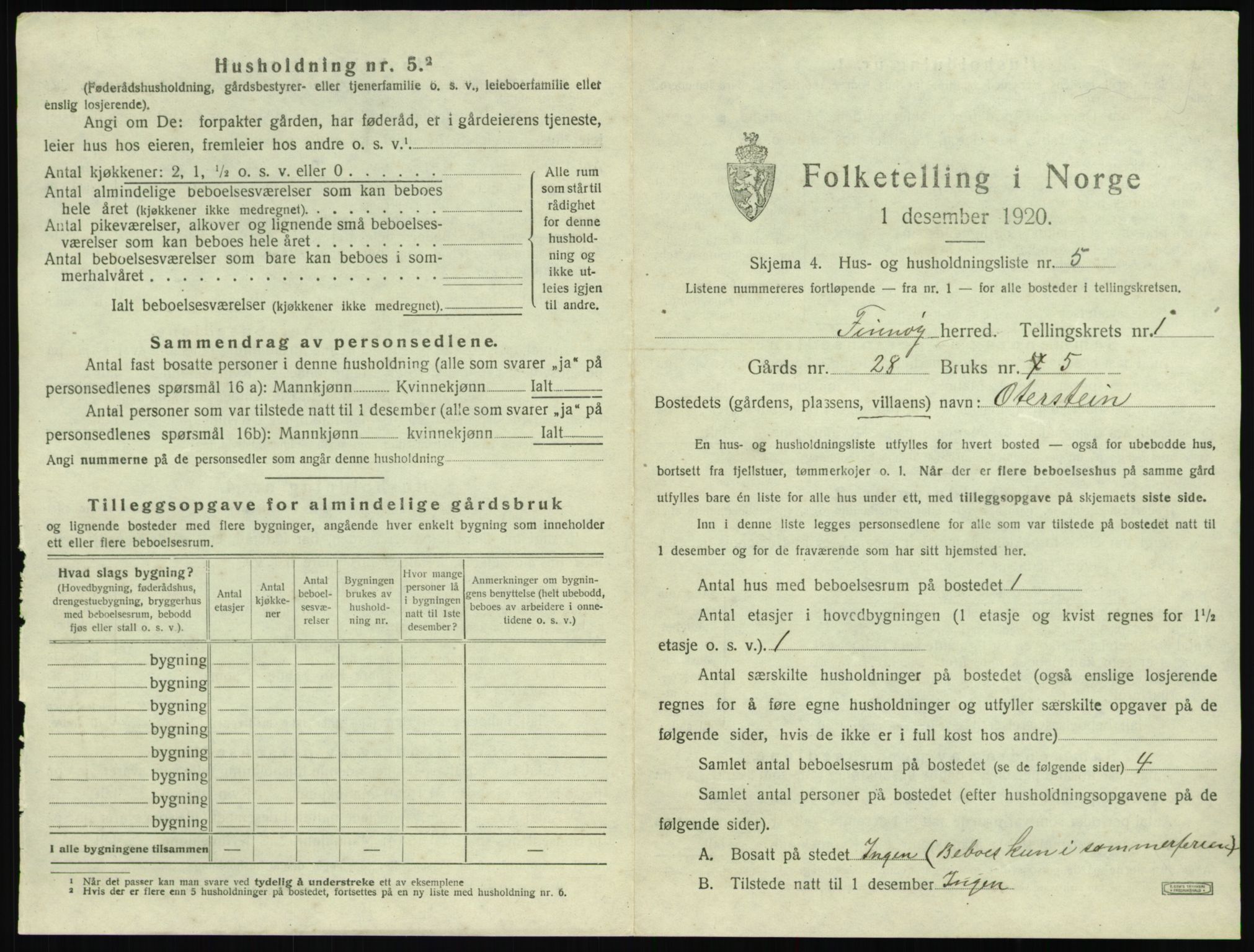 SAST, 1920 census for Finnøy, 1920, p. 42