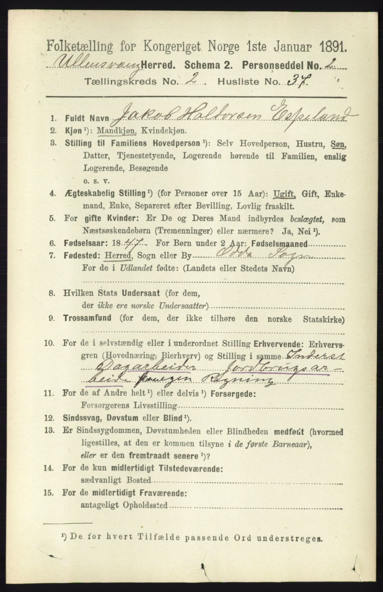 RA, 1891 census for 1230 Ullensvang, 1891, p. 525