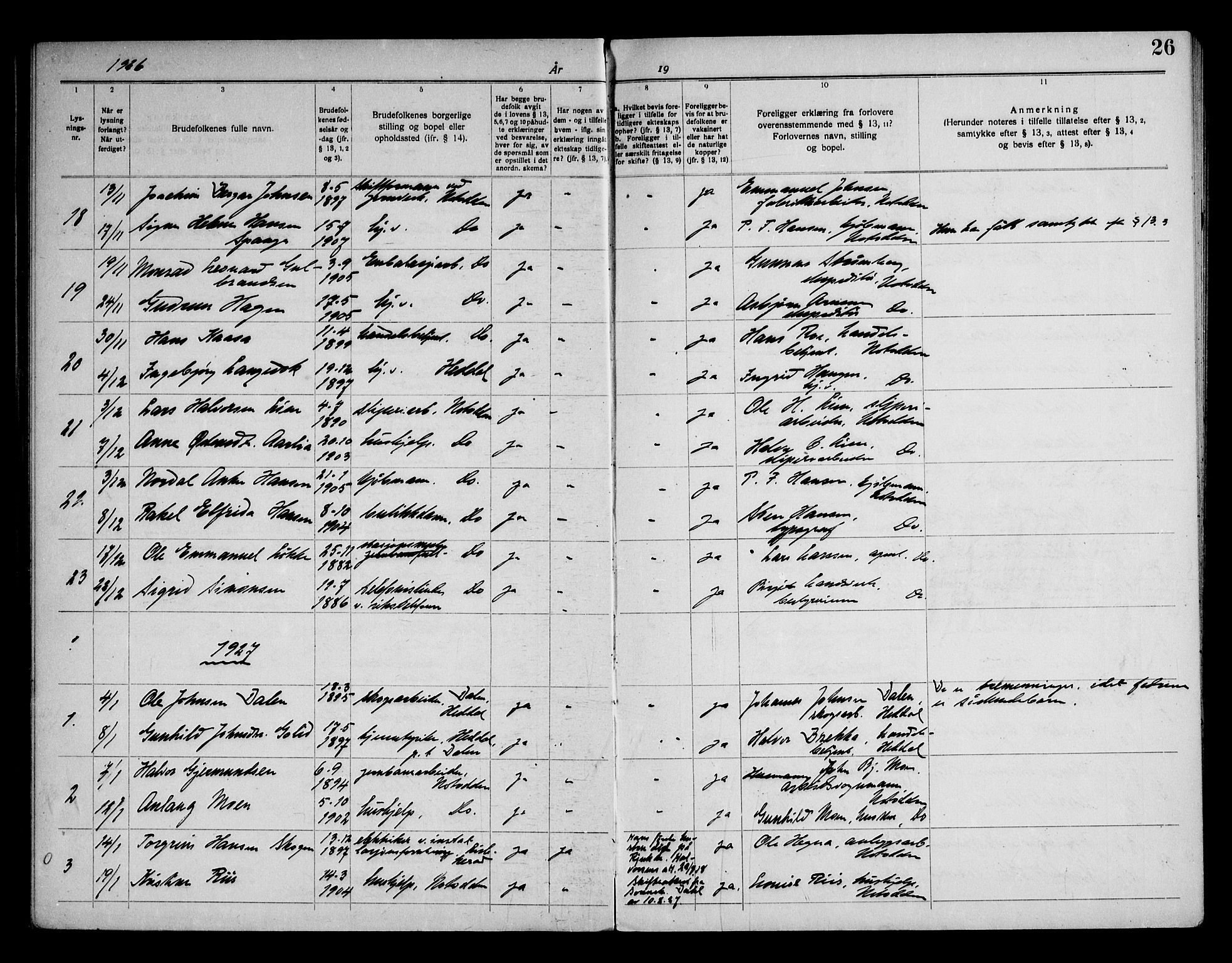 Notodden kirkebøker, AV/SAKO-A-290/H/Ha/L0001: Banns register no. 1, 1919-1945, p. 26