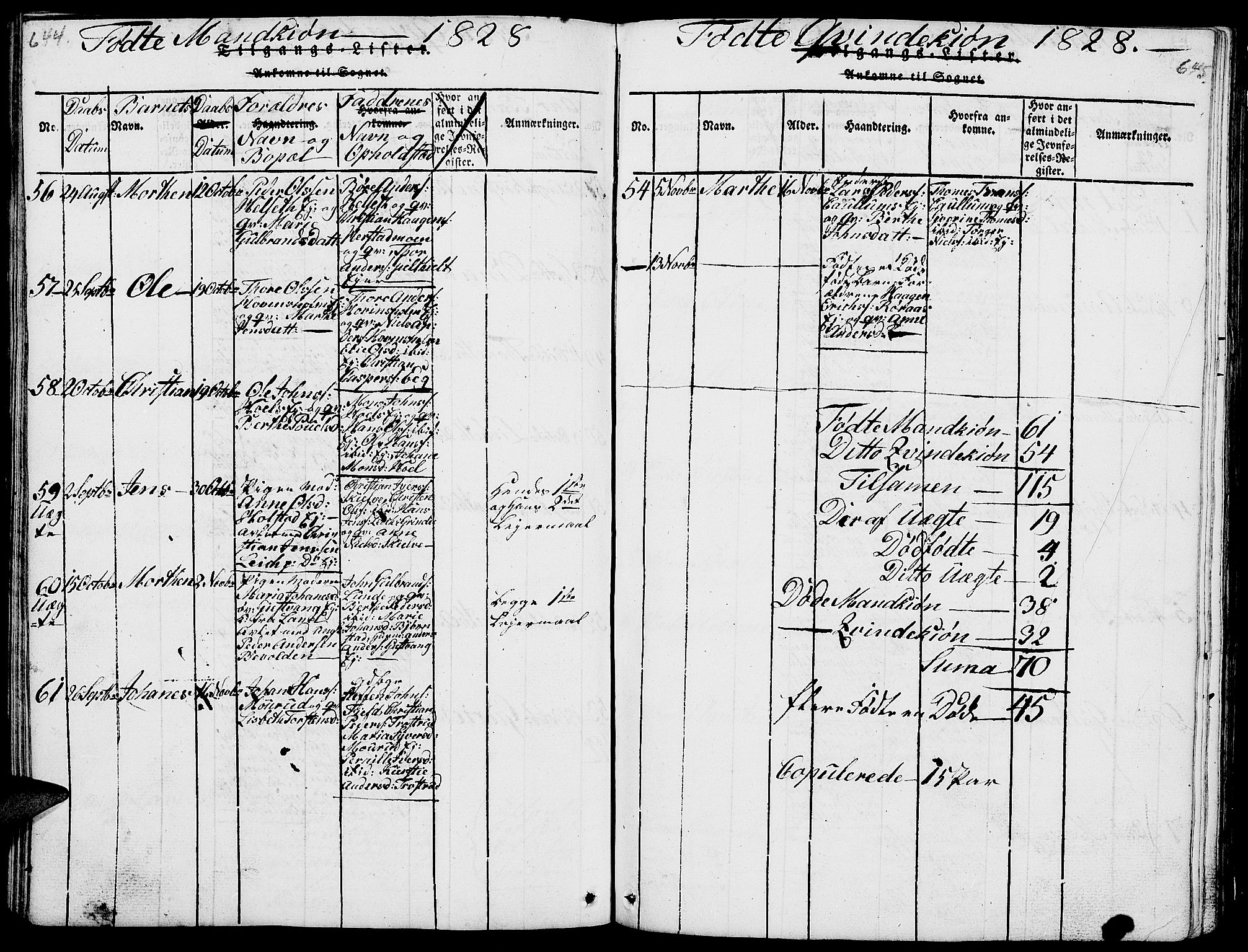 Nes prestekontor, Hedmark, AV/SAH-PREST-020/L/La/L0003: Parish register (copy) no. 3, 1814-1831, p. 644-645