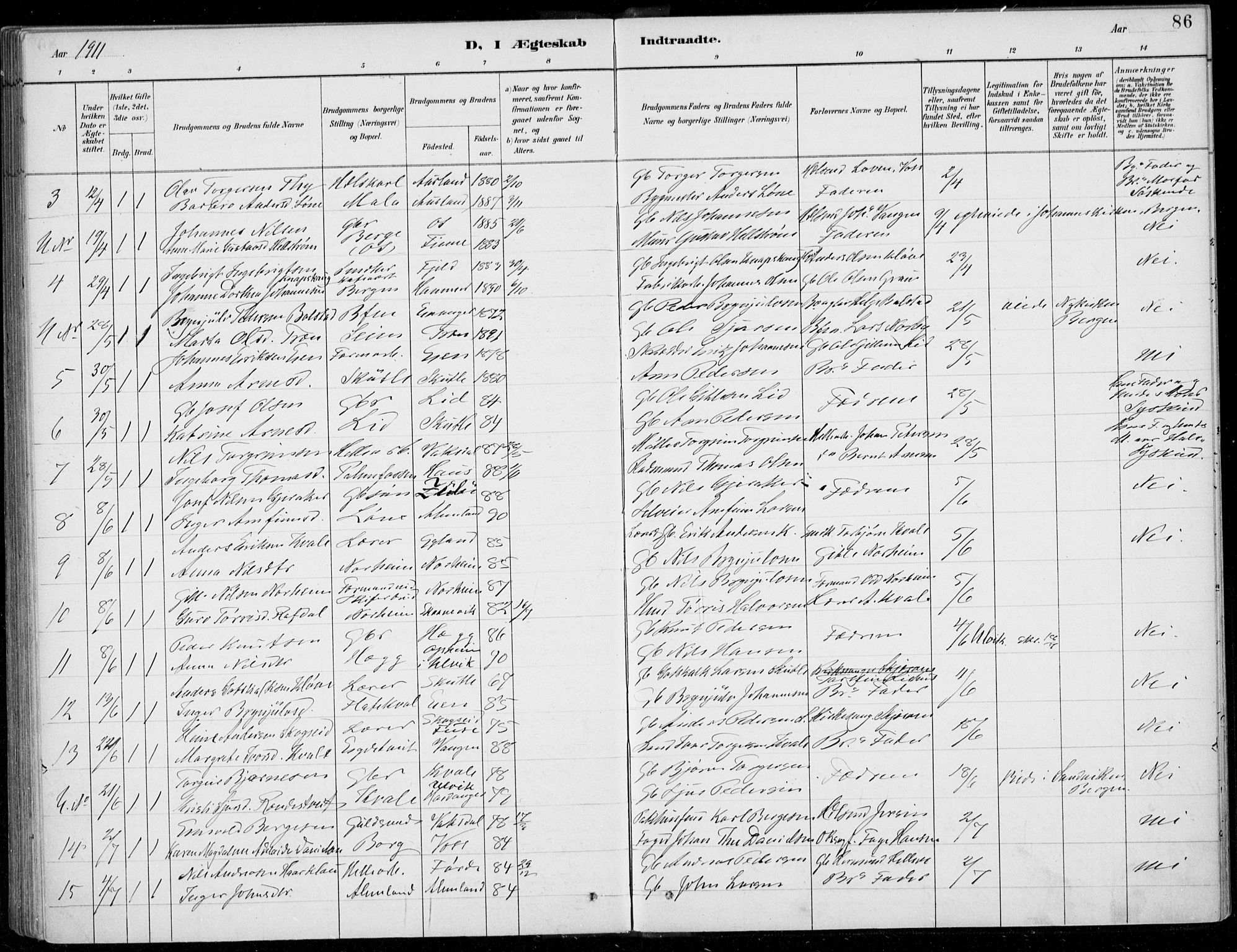 Voss sokneprestembete, AV/SAB-A-79001/H/Haa: Parish register (official) no. C  1, 1887-1915, p. 86