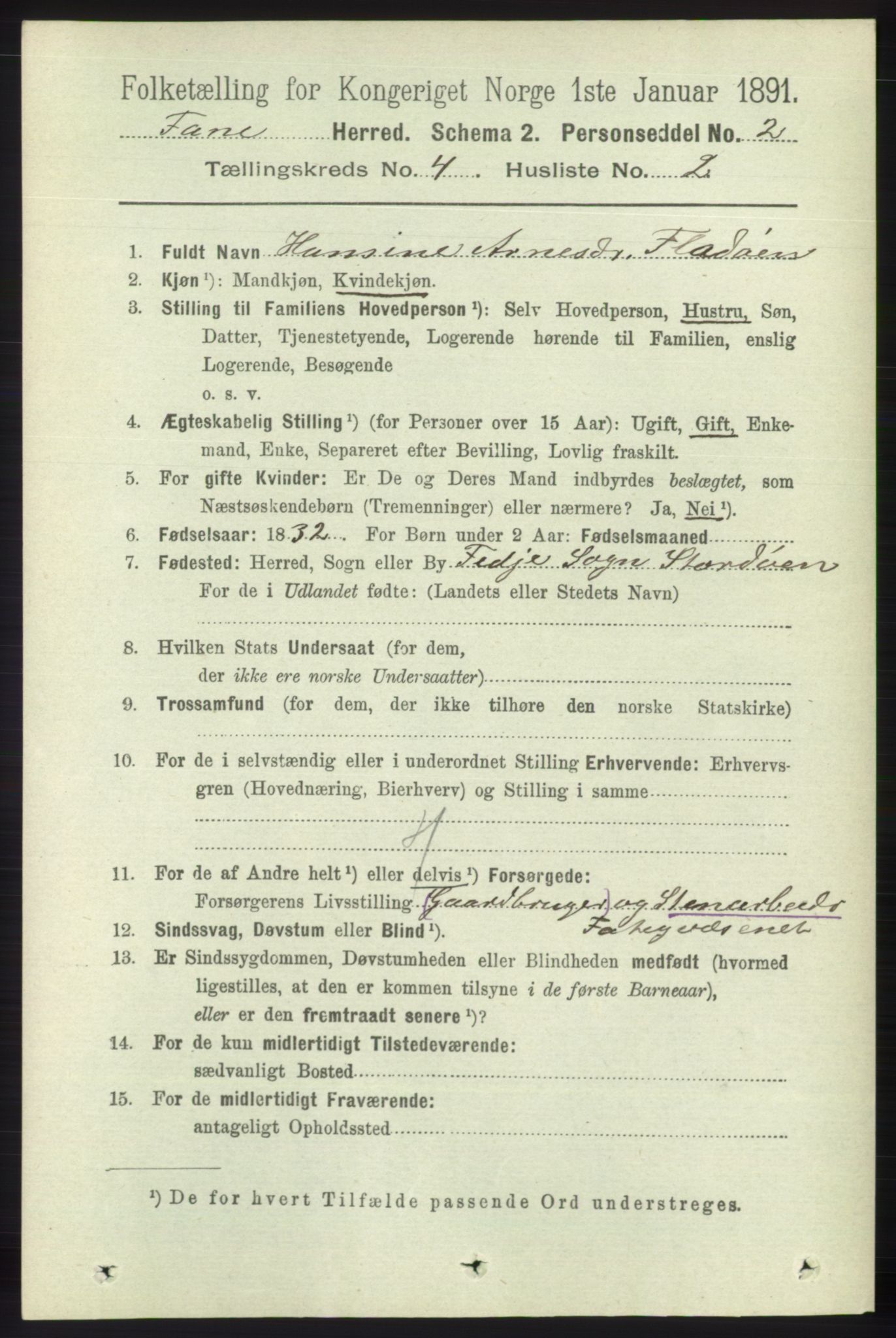 RA, 1891 census for 1249 Fana, 1891, p. 1598