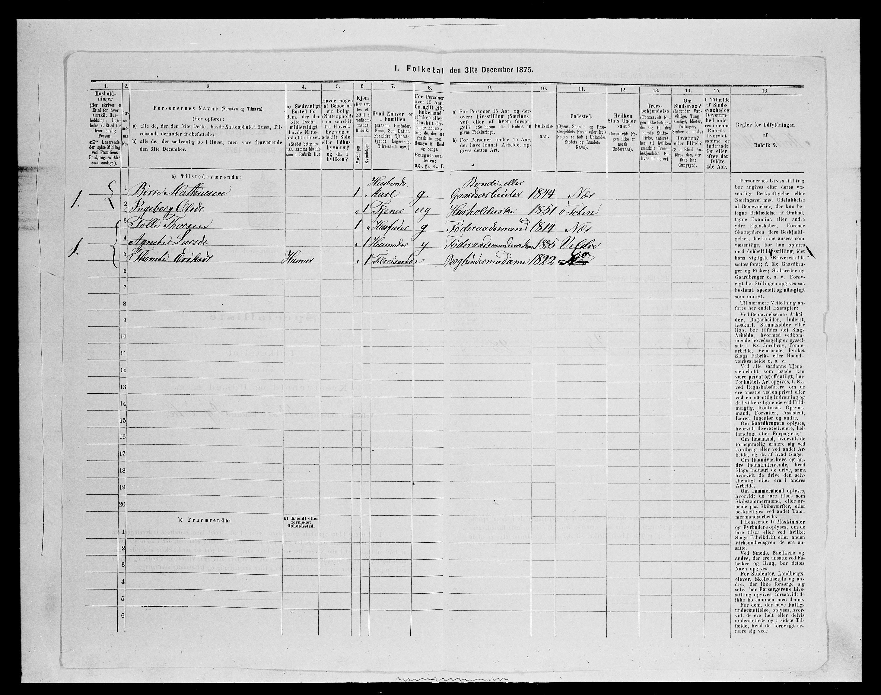 SAH, 1875 census for 0411P Nes, 1875, p. 431