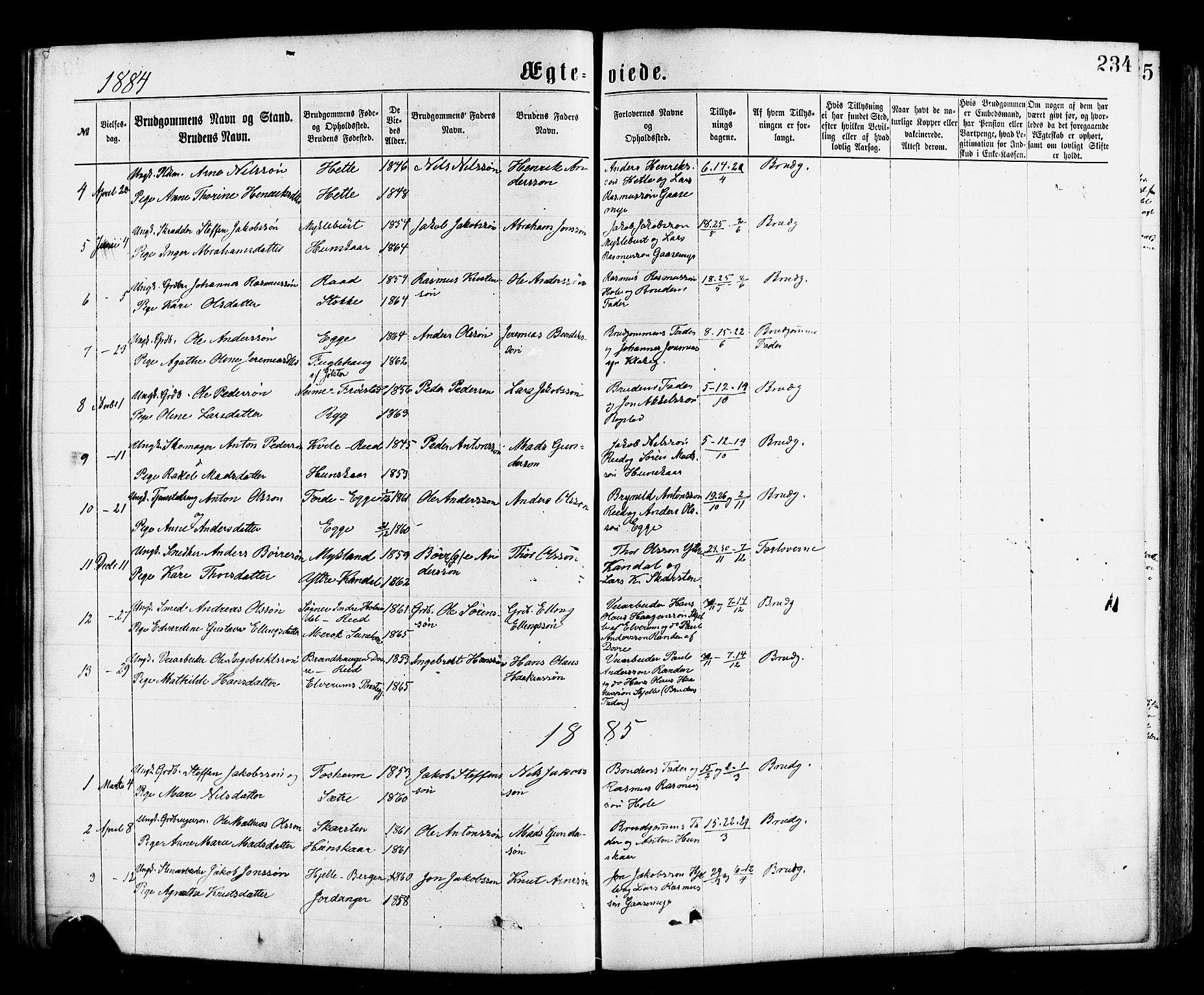 Gloppen sokneprestembete, AV/SAB-A-80101/H/Haa/Haac/L0001: Parish register (official) no. C 1, 1871-1886, p. 234