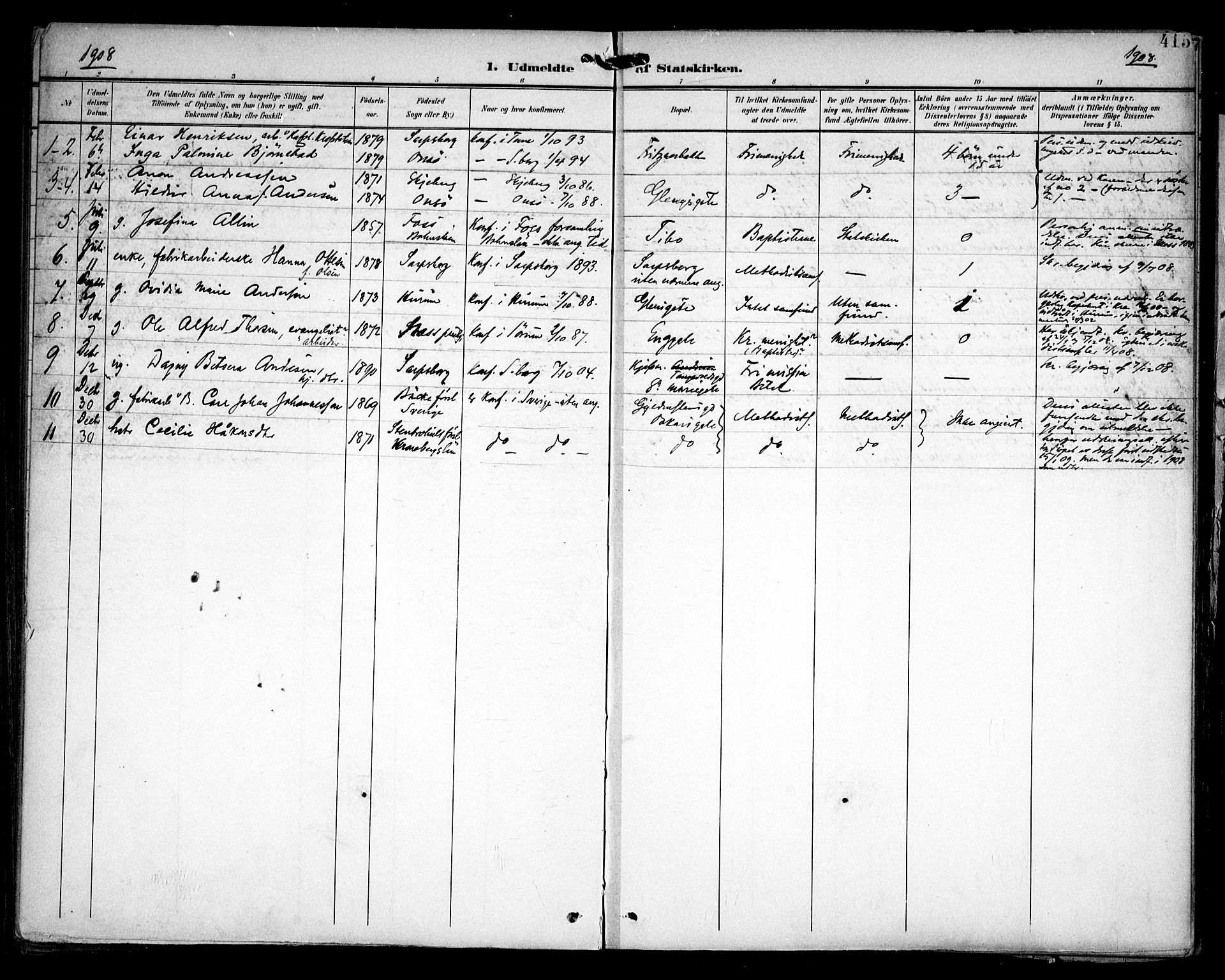 Sarpsborg prestekontor Kirkebøker, SAO/A-2006/F/Fa/L0006: Parish register (official) no. 6, 1900-1909, p. 415